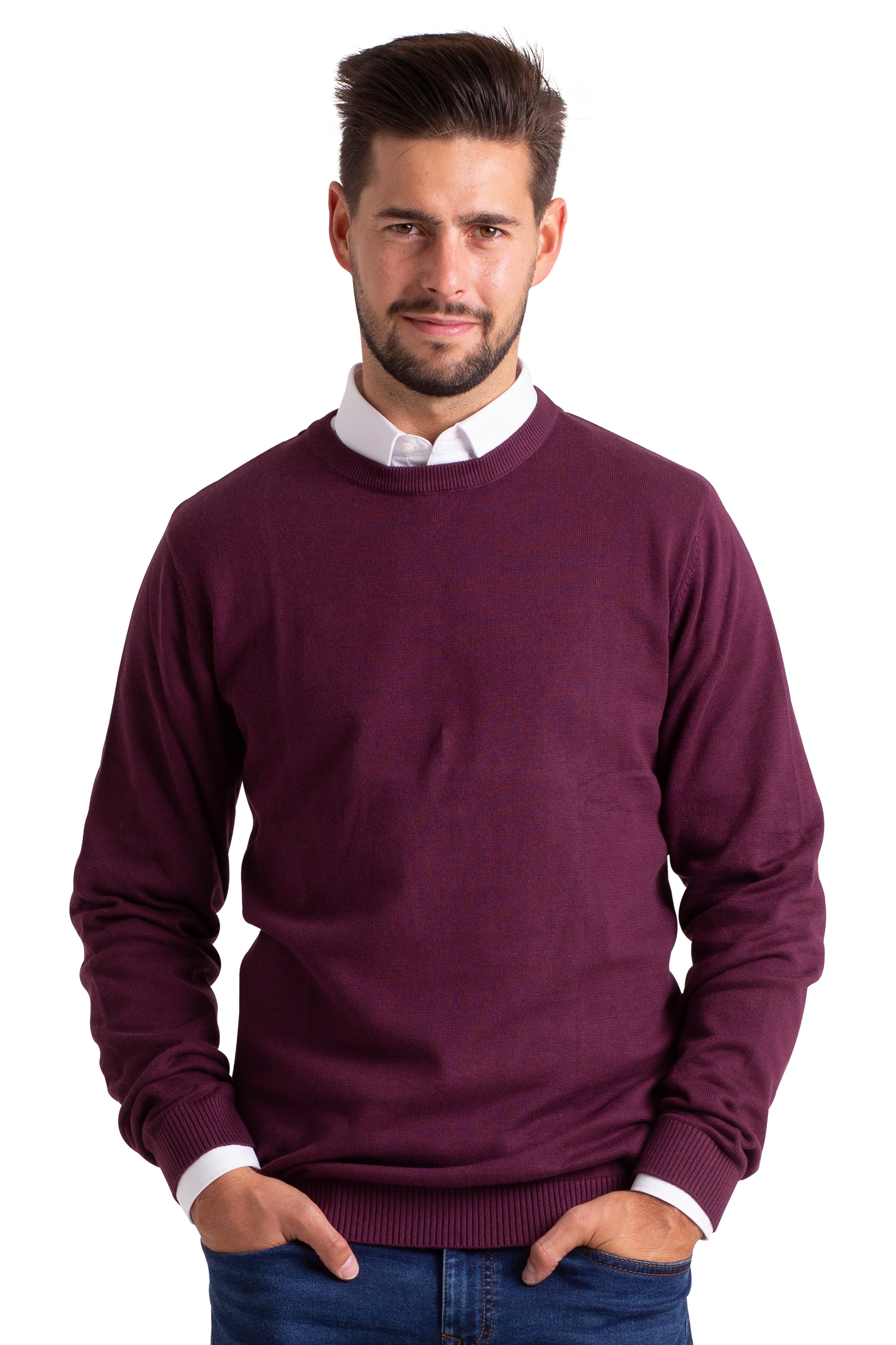 BlauerHafen Langarm Rundhalspullover Burgundy Pullover Baumwolle Rundhalspullover Jumper Sweater Herren