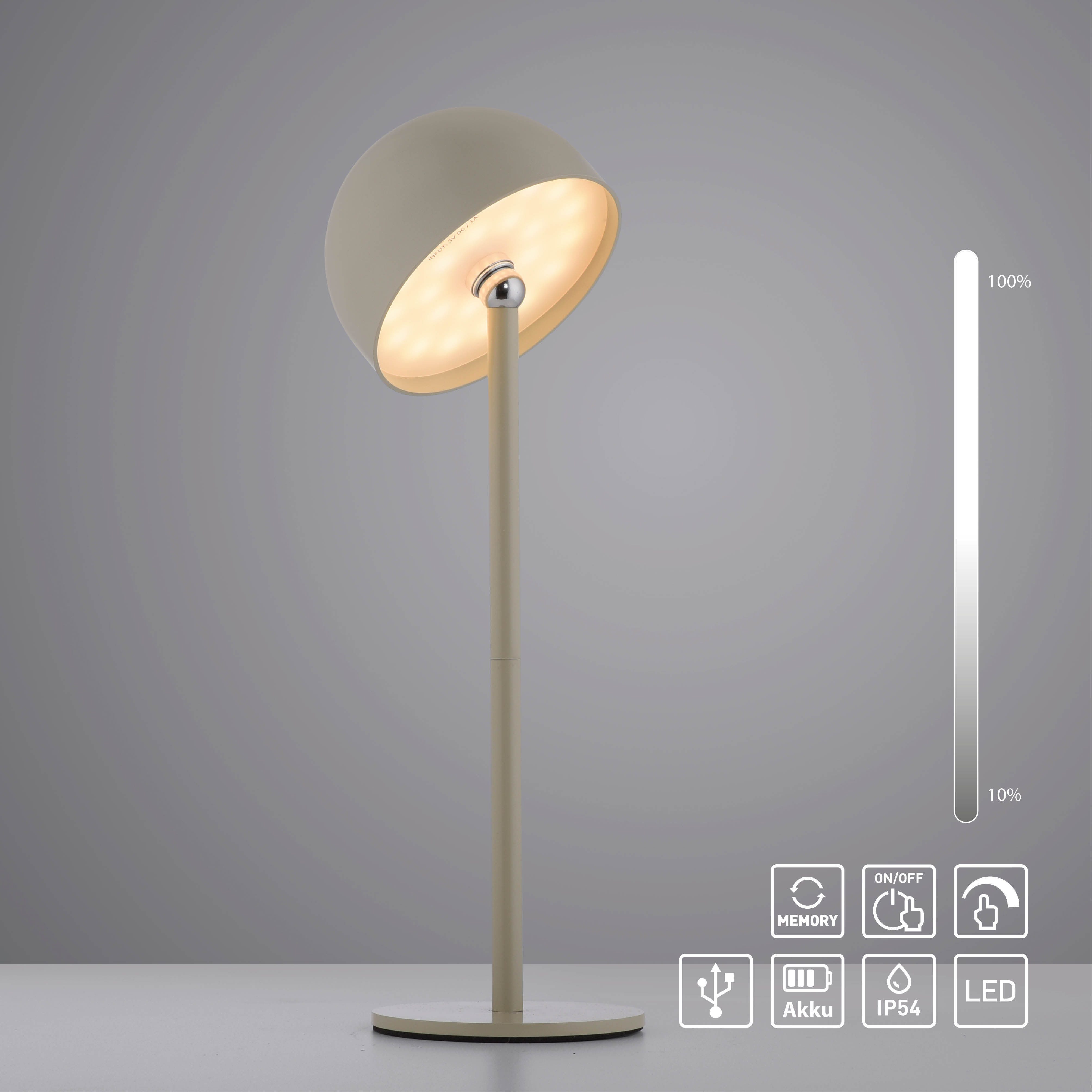 OTTO home Tischleuchte Akku Tischlampe GERRIN Indoor Outdoor, magnetischer Flaschenaufsatz, Dimmfunktion, Memoryfunktion, LED fest integriert, Warmweiß, Pilzlampe Flaschenaufsatz, Regulierung der Lichtstärke, Pilz, Lampe