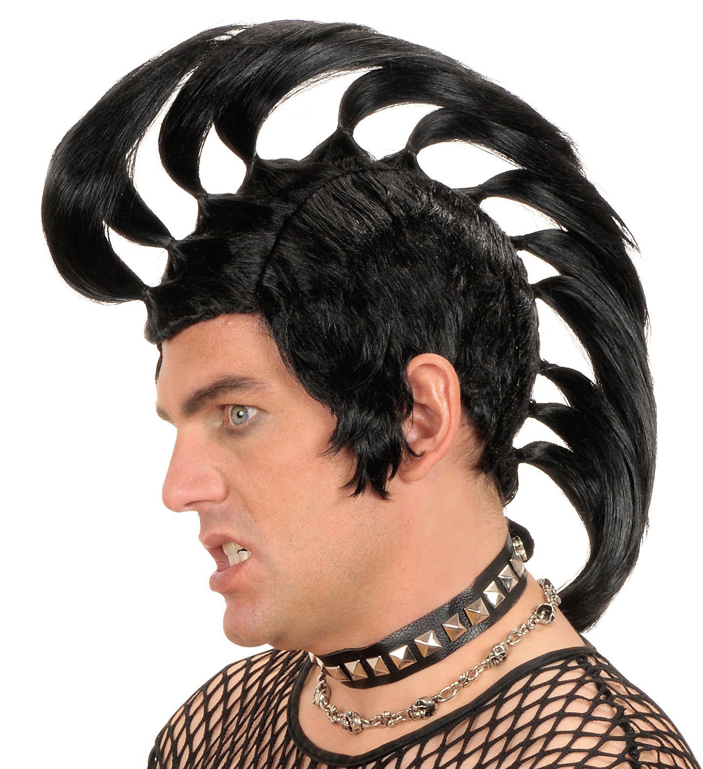 Widmann S.r.l. Kostüm-Perücke Punk Herren Frisur 'Mohikaner' K0813, Schwarz