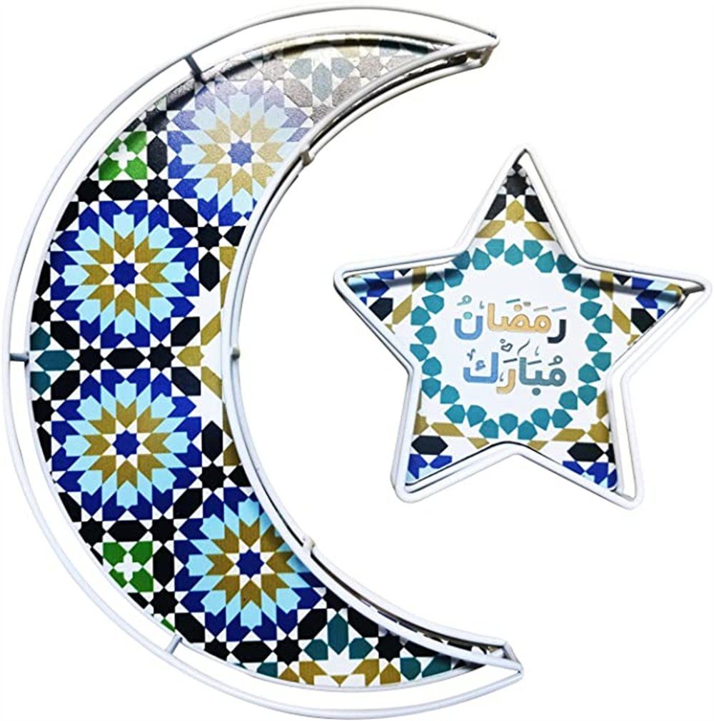 Atäsi Dekotablett Ramadan Tablett Mond Stern Geschirr Eid Mubarak Party Servieren (2 St)