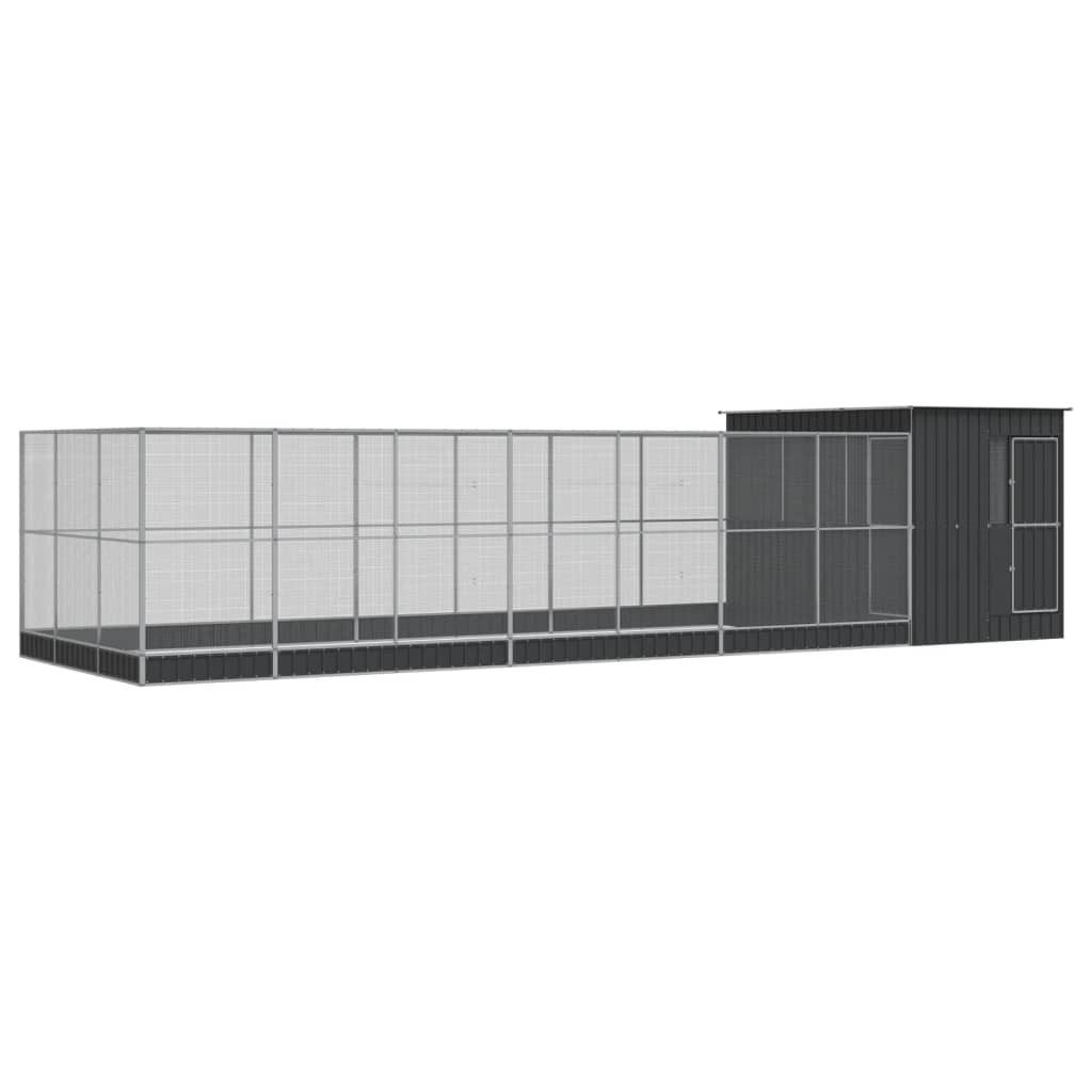 vidaXL Voliere, Voliere mit Erweiterung Silbern 911x303x216 cm Stahl