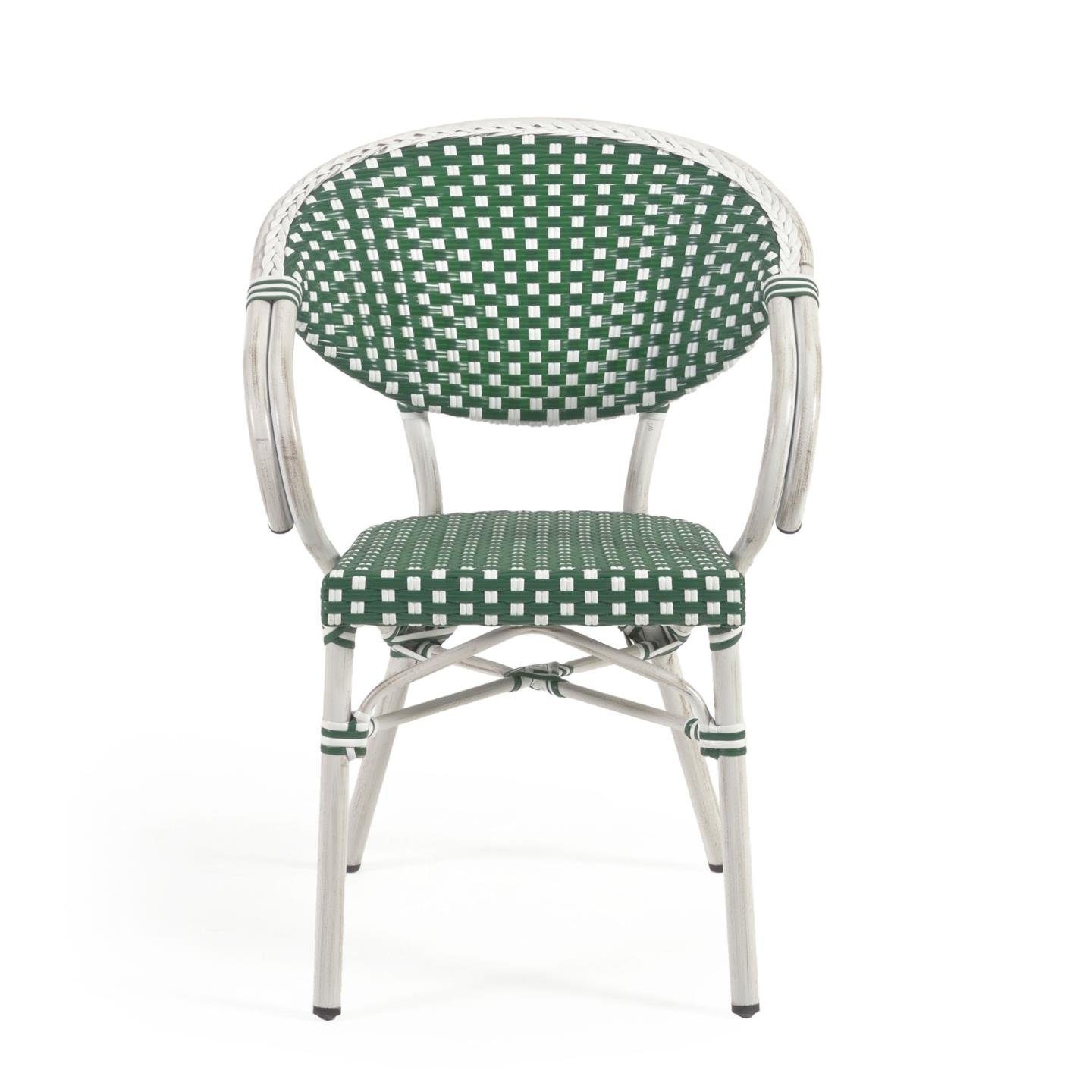 Natur24 Gartenstuhl Outdoor Bistro-Stuhl mit Armlehne Marilyn 57 x 81 x 58 Grün, Weiß