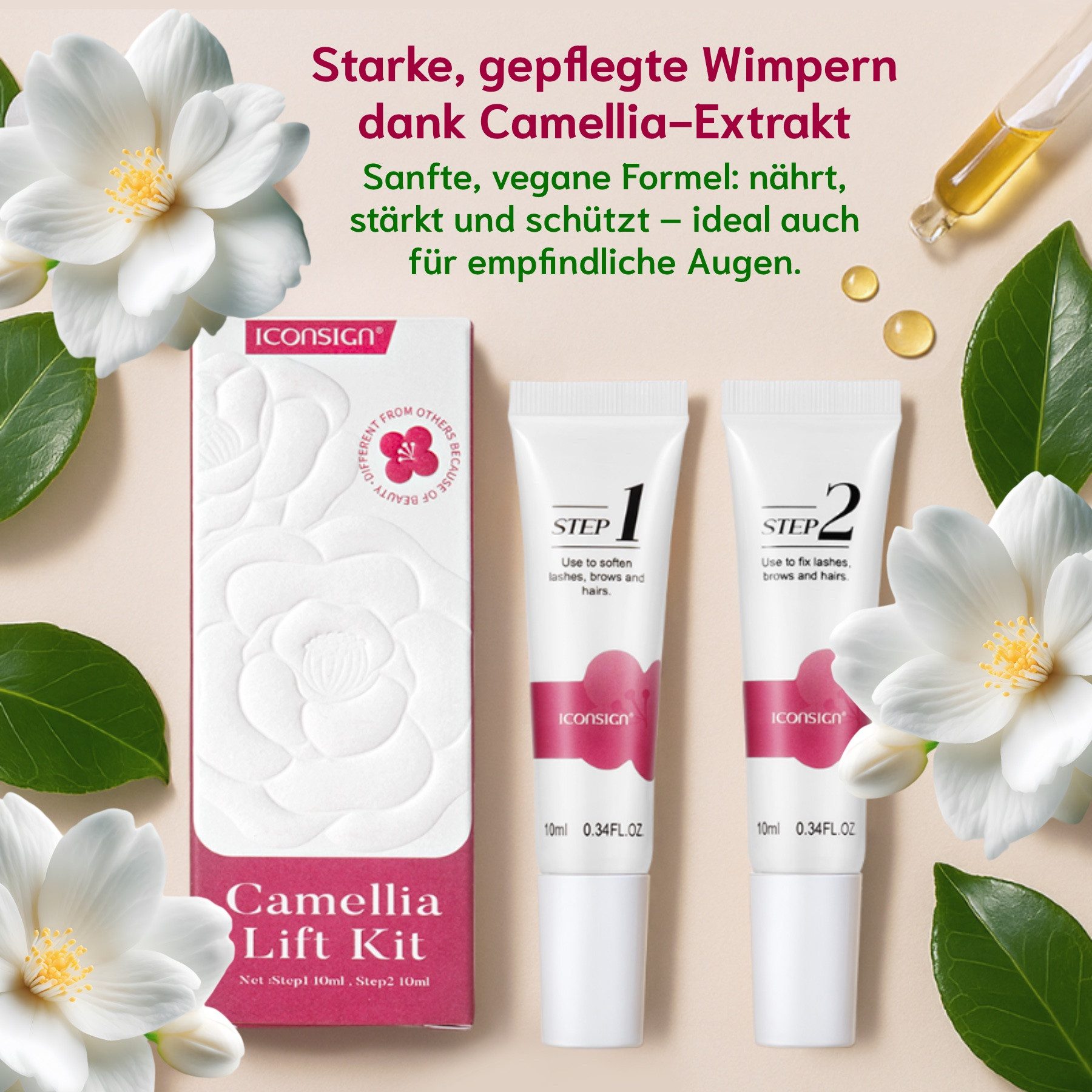 Iconsign Einzelwimpern Wimpernlifting Set Augenbrauen Lifting Set Wimpernlaminierung Camellia, Wimpernlifting, Wimpernlaminierung, Augenbrauenlifting