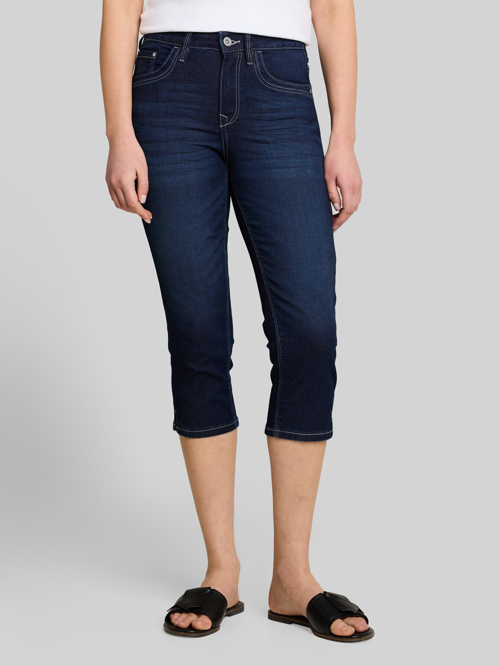 TOM TAILOR Slim-fit-Jeans Jeanshosen TTLENE SLIM Capri Jeans mit hohem Stretch