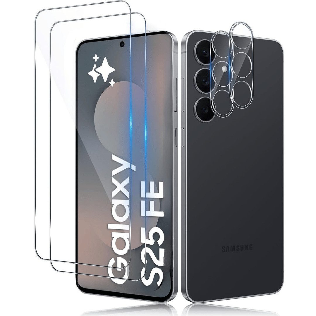 SmartUP Displayschutzglas 2X Schutzglas für Sasmung Galaxy S25 FE Display Kamera Panzerglas 9H für Samsung Galaxy S25 FE, 4 Stück, Rundumschutz, passgenaue Verarbeitung