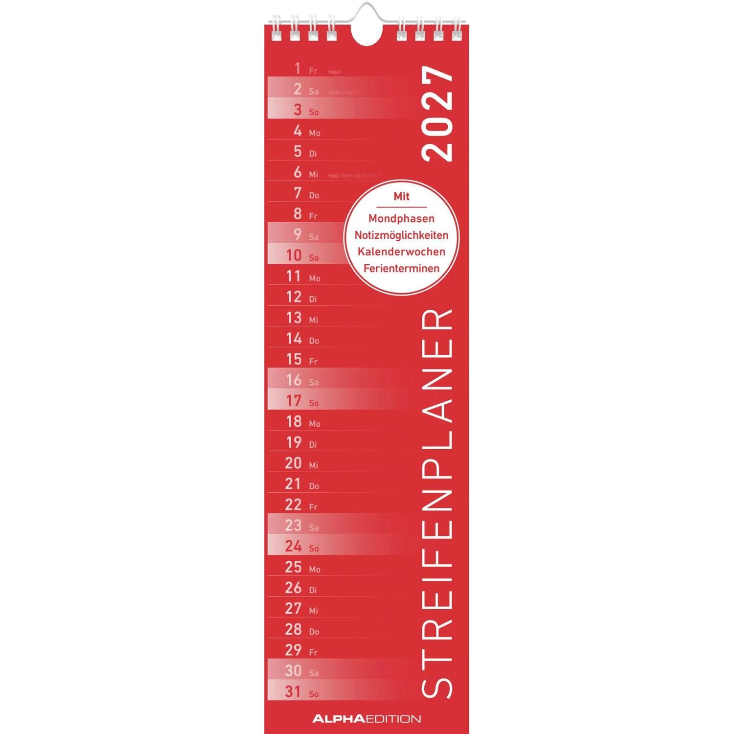 NEUMANN Wandkalender Streifenplaner Mini ROT 2027