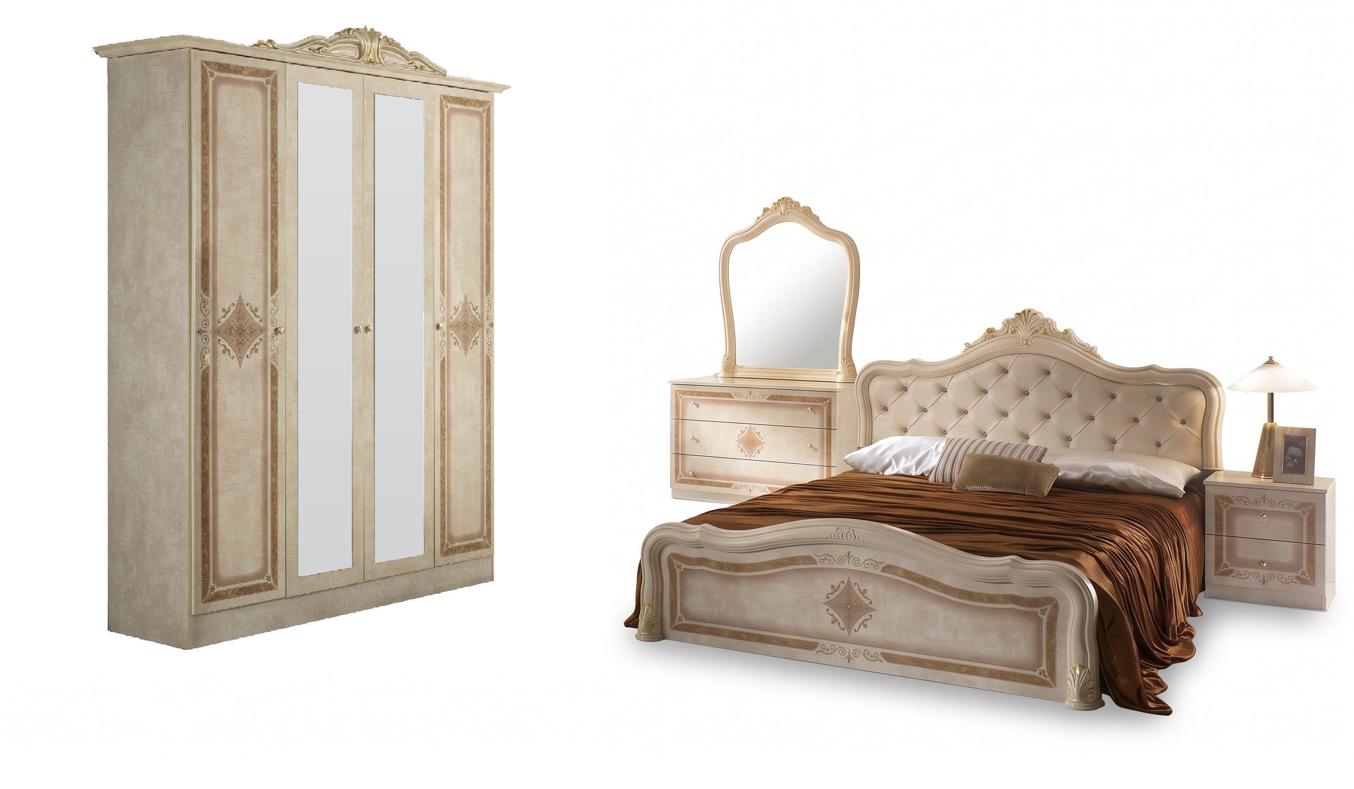 Interdesign24 Schlafzimmer-Set Livia, (im klassischen Barock Stil, 6-Teilig), in Beige/Gold Hochglanz