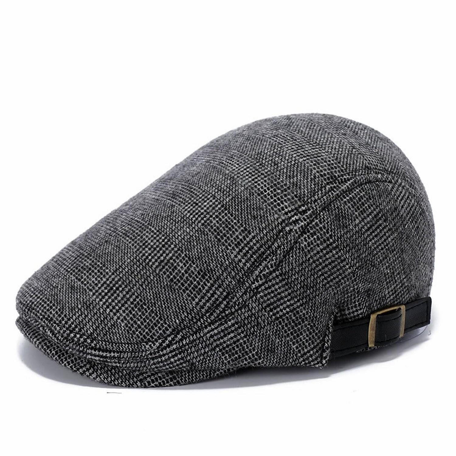 Schiebermütze Schiebermütze Herren Flatcap Baskenmütze Schirmmütze Kariert Grau