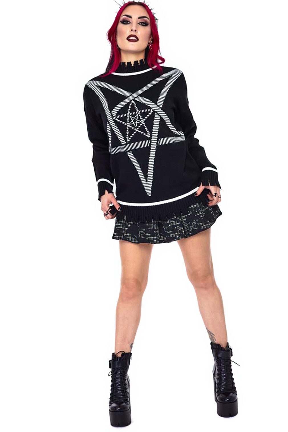 Jawbreaker Strickpullover Pentagram Star Oversized Strickpullover Okkult Goth Gothic Punk Grufti