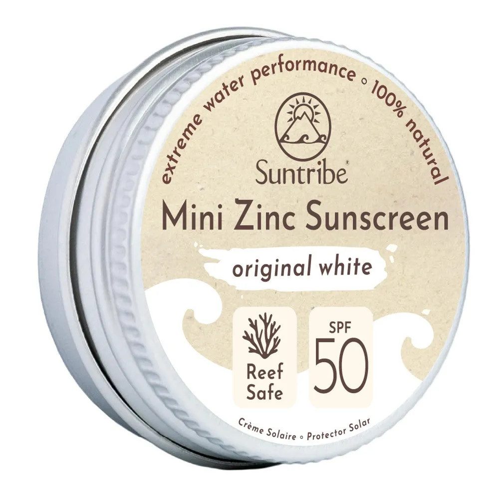 Suntribe Sonnenschutzcreme BIO Mineralisch Zinksonnencreme Gesicht & Sport LSF 50 Farbe Weiß, 1 Aluminiumdose 15 g, 100% Natur