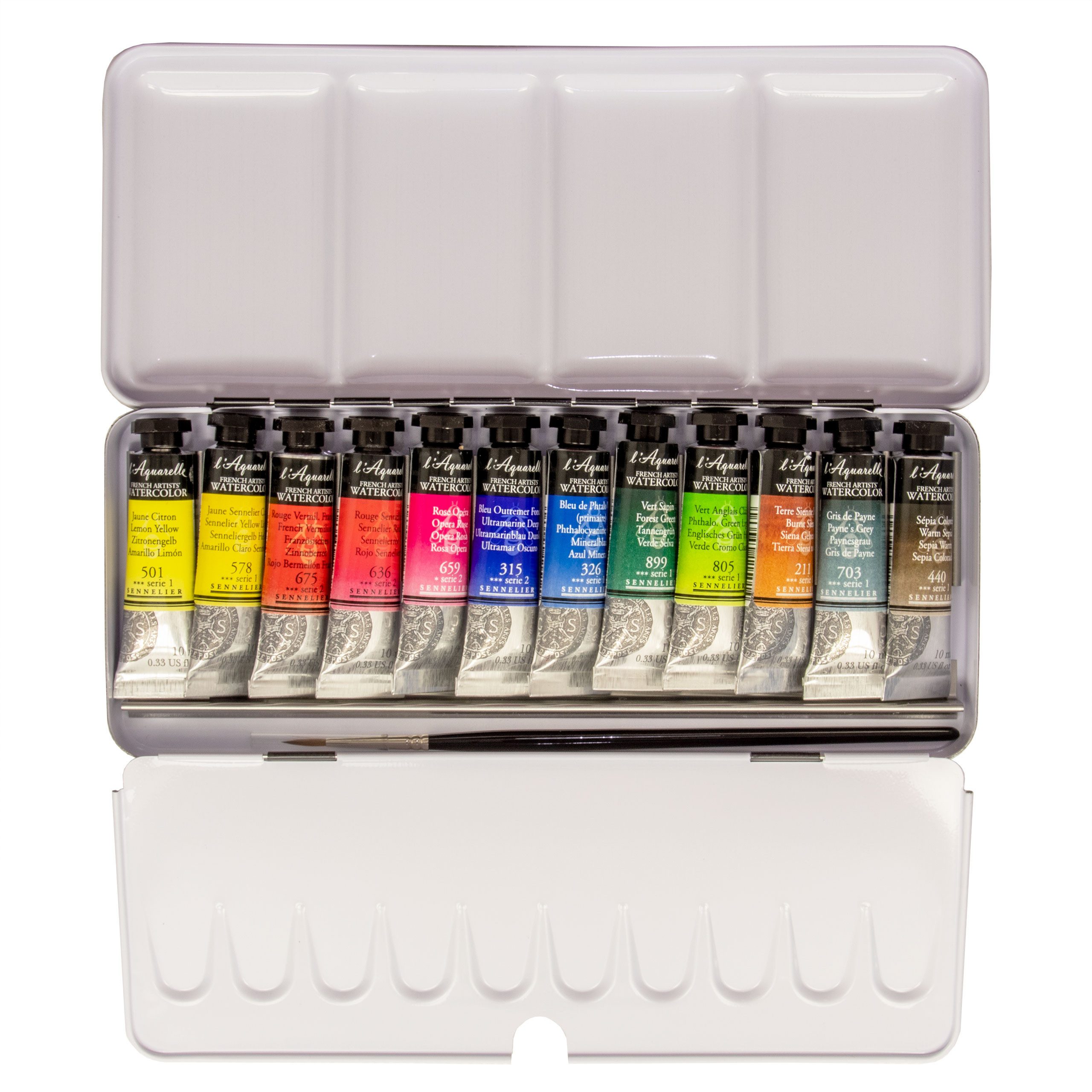 SENNELIER Aquarellfarbe extrafeine Aquarellfarben Set - 12 Tuben je 10ml und 1 Pinsel N131611