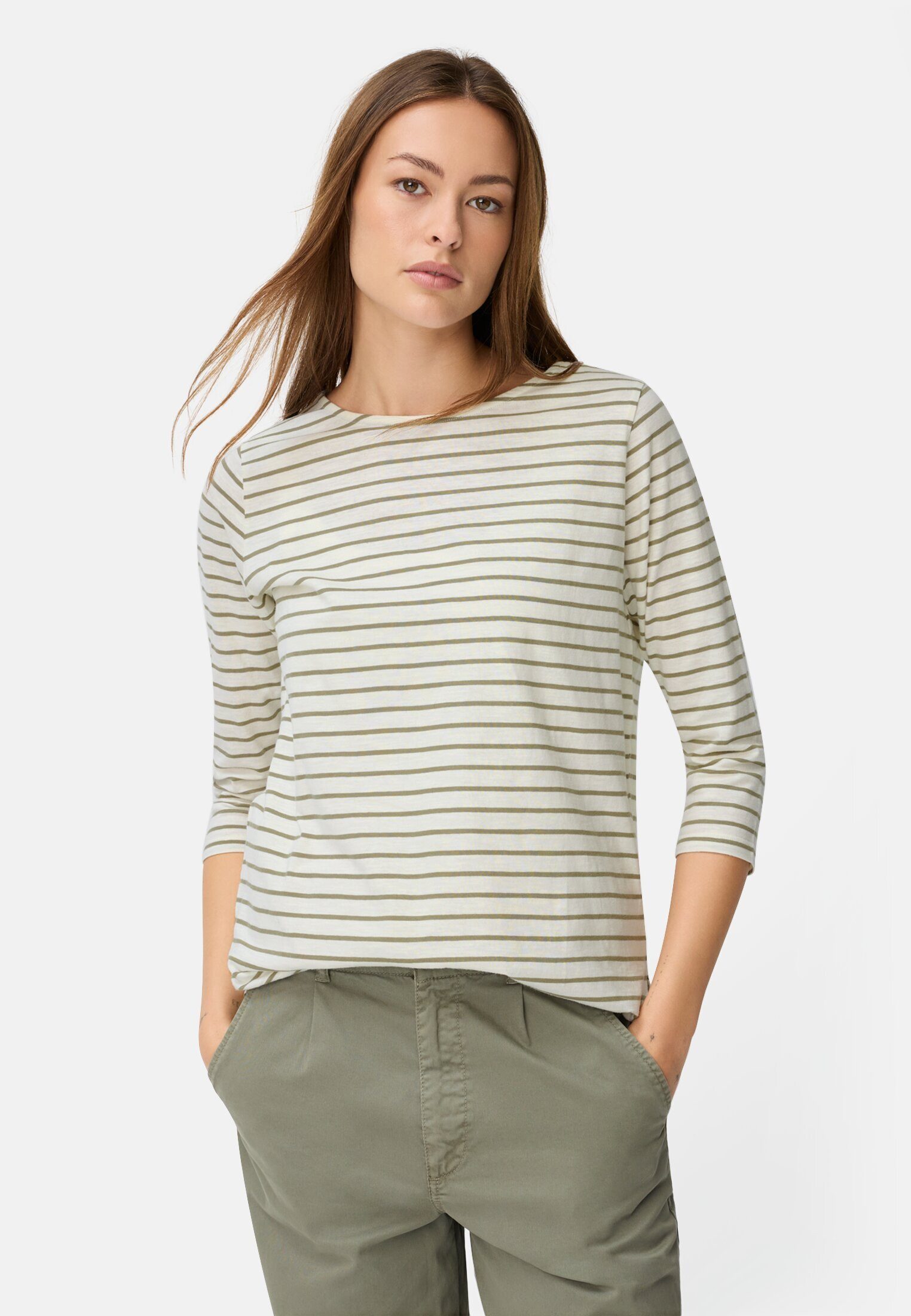 camel active Longsleeve mit Seitenschlitzen Dreiviertelarm Rundhals (1-tlg)