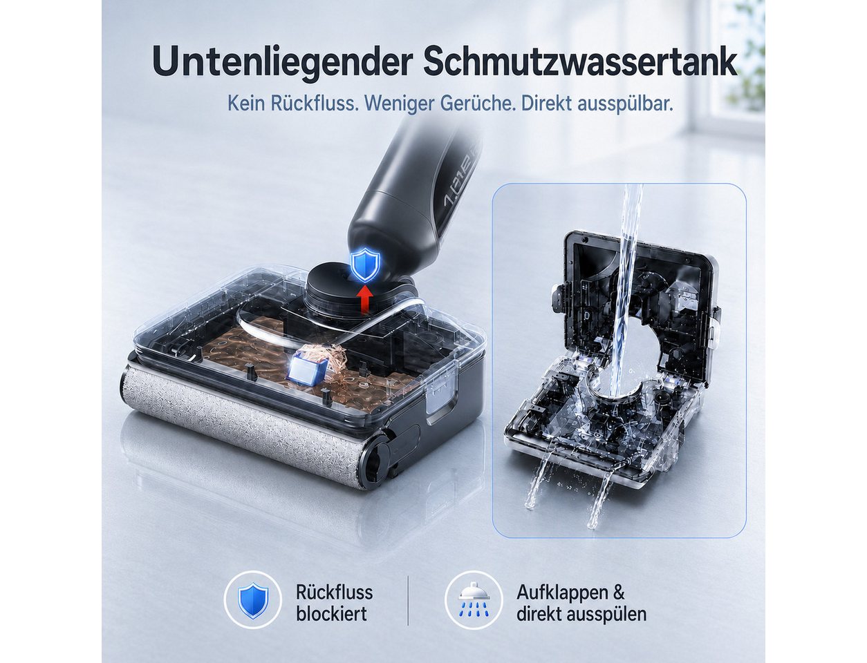 JONR Nass-Trocken-Akkusauger H2/H2 PRO,20000 Pa,Innovatives Geruchsfreies Design, 1500ml Wassertank, Unten Integrierter Schmutzwassertank, Saugwischer Smart 3 in 1/ Nass Trockensauger akku, Mit Intelligenter PTC-Heiztechnik, 180°-Flachreinigung