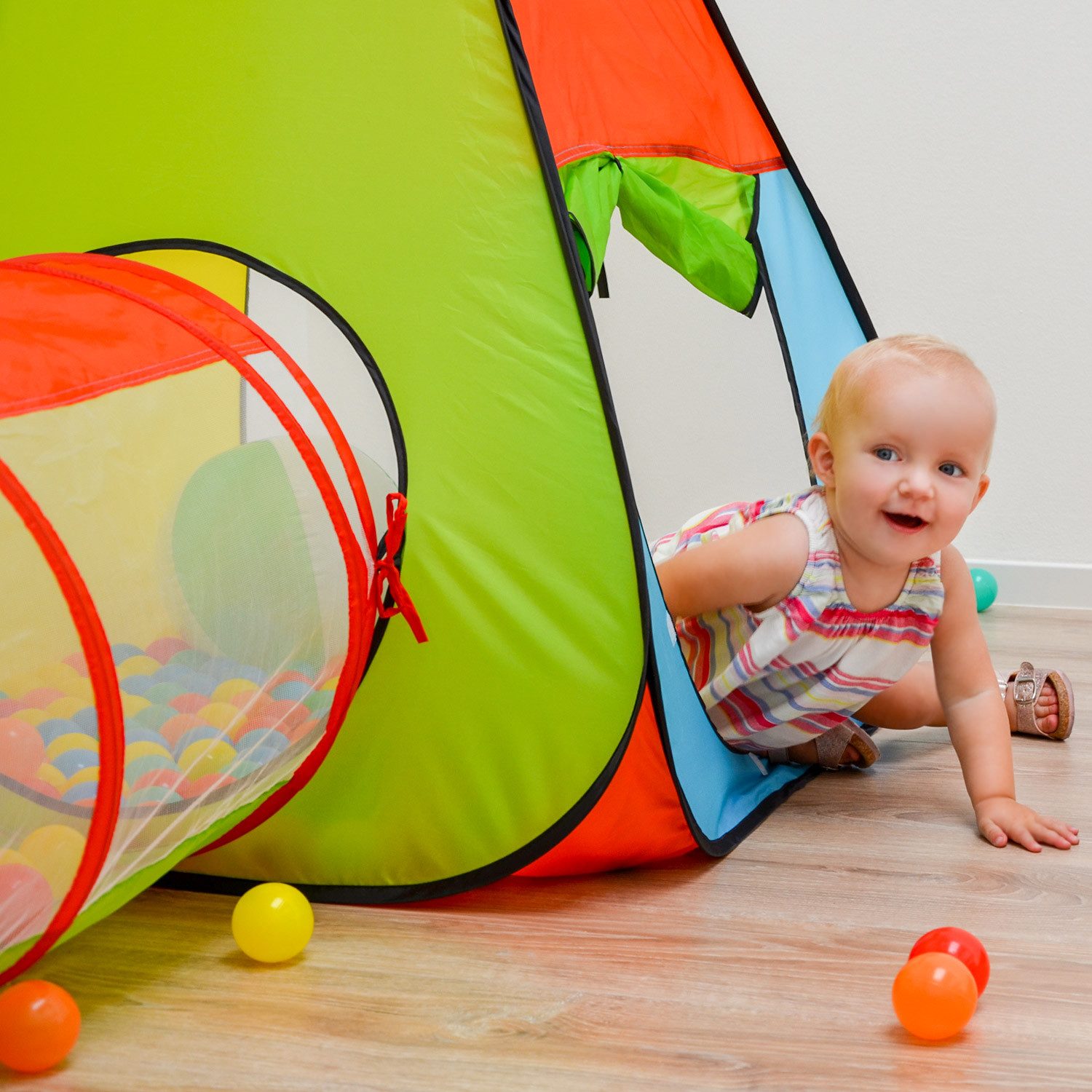 LittleTom Spielzelt mit 200 Bällen - Pop Up Kinderspielzelt - Bällebad Zelt Indoor Outdoor Faltbares Garten Kinderzelt mit Bällebadbällen - Ballzelt mit Tasche