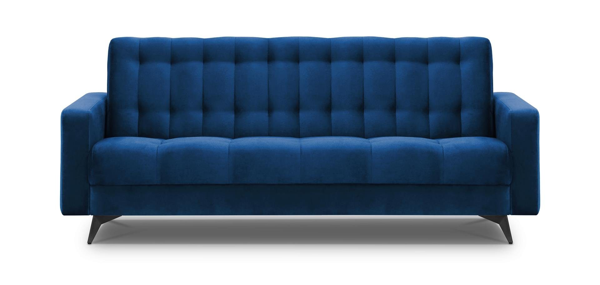 Beautysofa Schlafsofa Wohnzimmer, Bettkasten, Polstersofa für Schlaffunktion, Velour, Couch Marineblau Sofa GRETA BIS