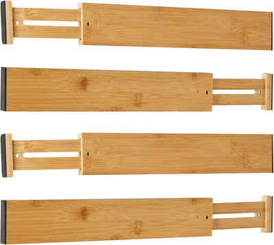 AKKEE Schubladeneinsatz Schubladentrenner aus natürlichem Bambus Schubladenteiler Verstellbar (4 Stück, Einstellbar, Leicht), Erweiterbare Organisation für Küche, Büro, Schlafzimmer, Kommoden