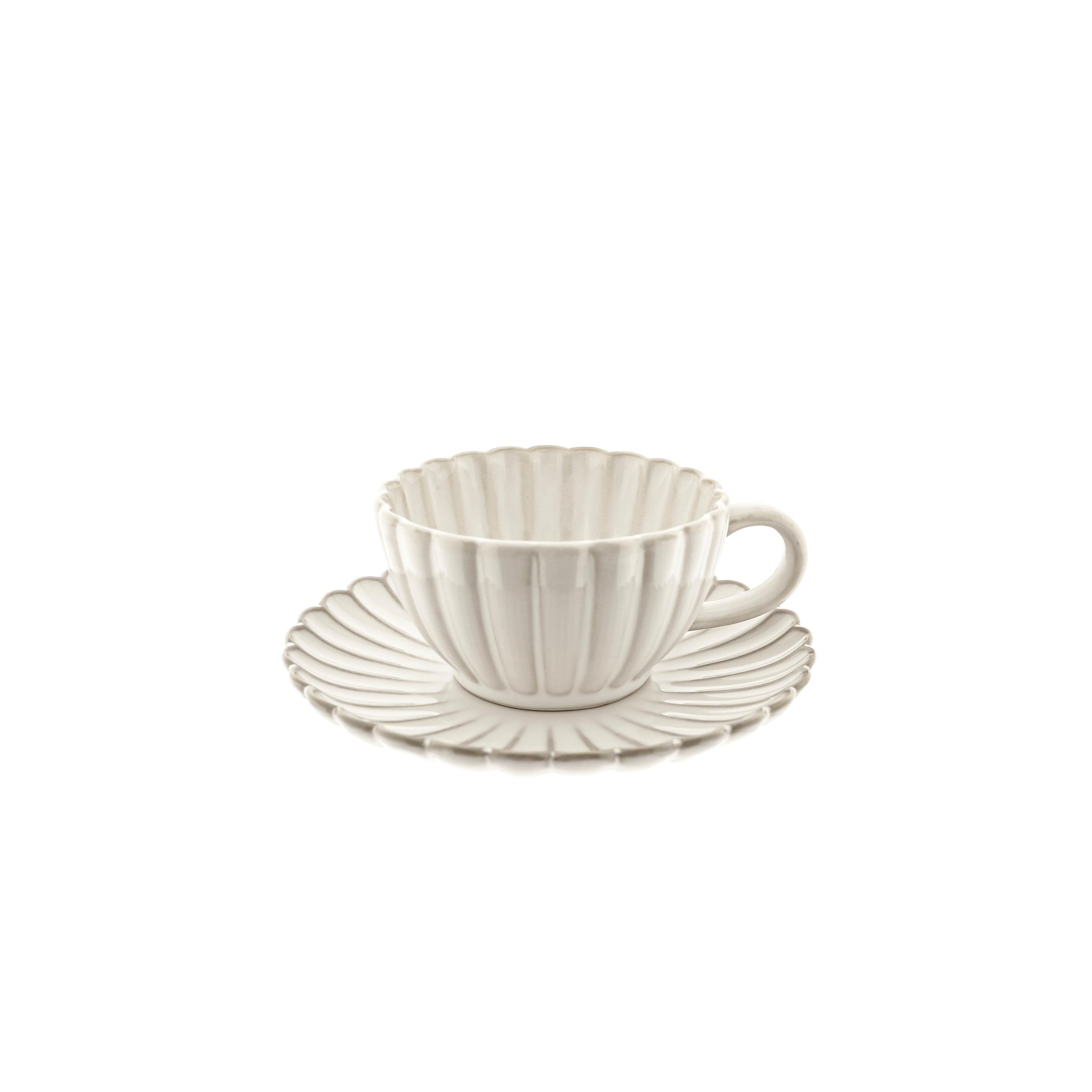 Almina Kaffeeservice Bloomy Kaffeetassen-Set mit Untertellern 220 ml aus Porzellan - 12-tlg (12-tlg), Porzellan, 12 Teile