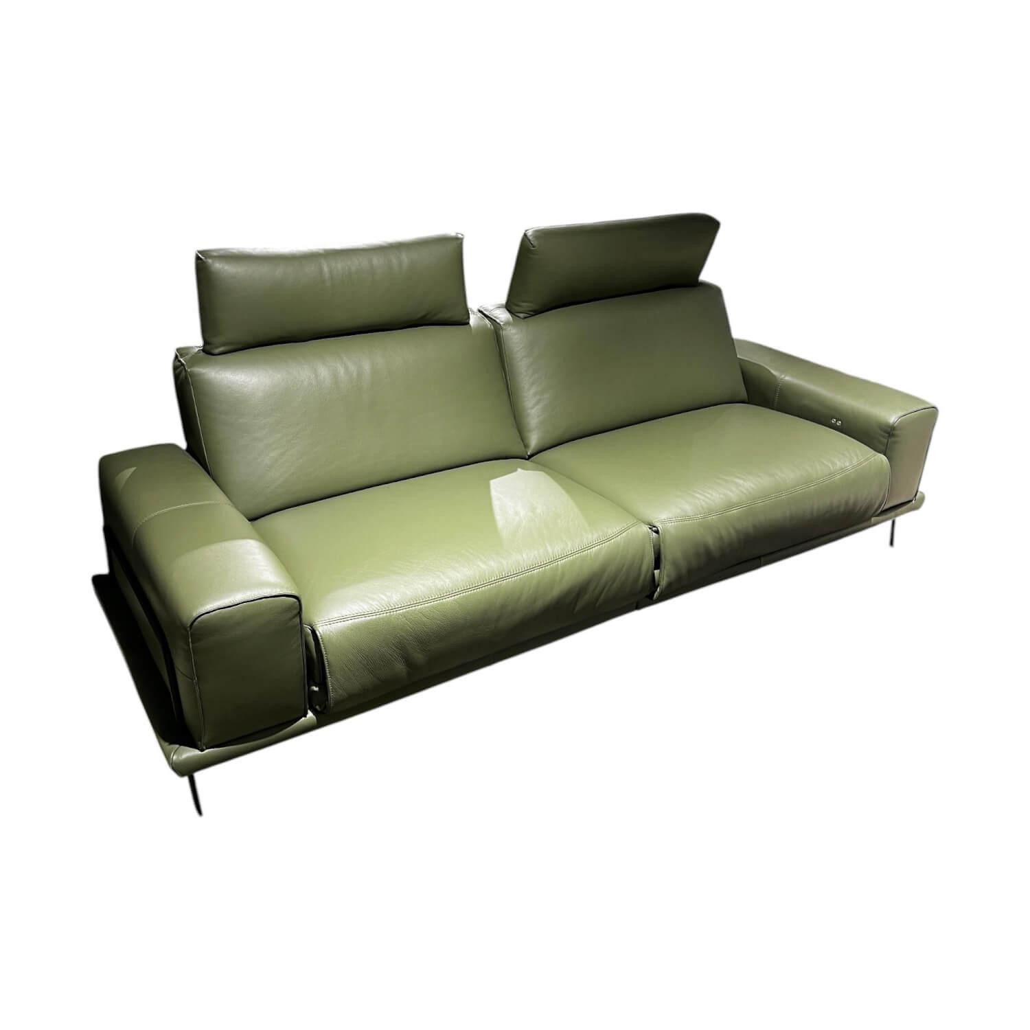 WK WOHNEN 2-Sitzer Sofa WK 670 Volluto Leder Montana Olive Grün Metallfüße Schwarz