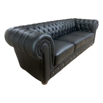 Salottini Polstergarnitur Chesterfield Newcastle Sofagarnitur Leder 3/1/1 schwarz, (3-tlg)