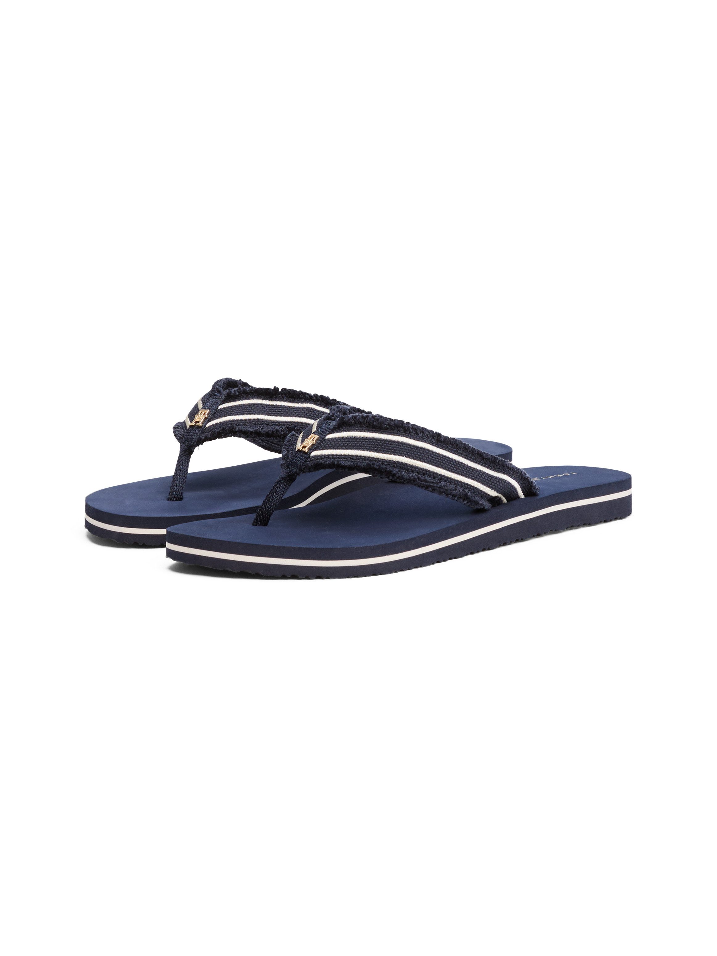 Tommy Hilfiger TH WEBBING BEACH SANDAL Zehentrenner, Dianette, Sommerschuh, Strandschuh mit ausgefranster Bandage