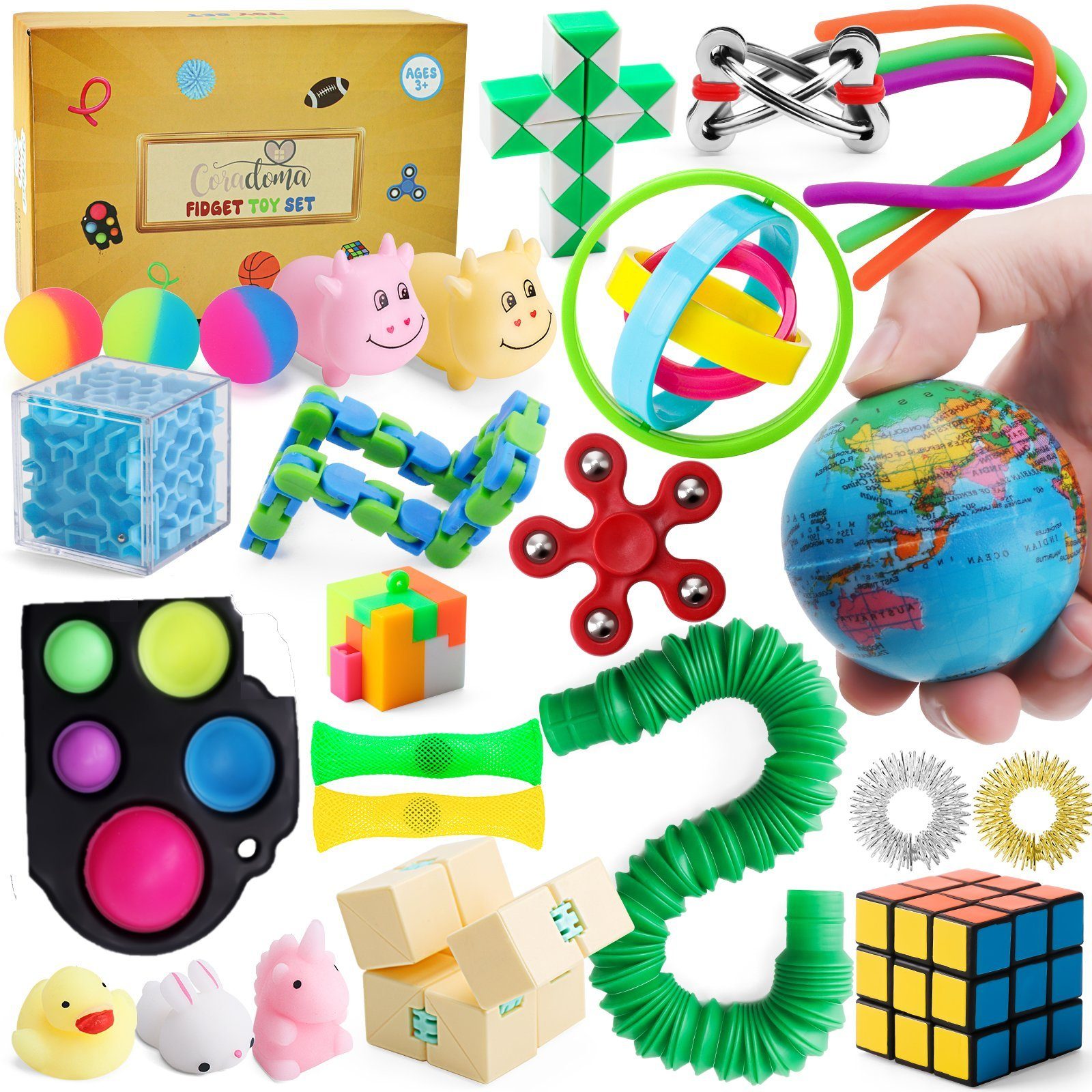 Coradoma Lernspielzeug Fidget Toys Set - Anti Stress Spielzeug Pop It Squishy Mochi Sensorik (27-St) Braun