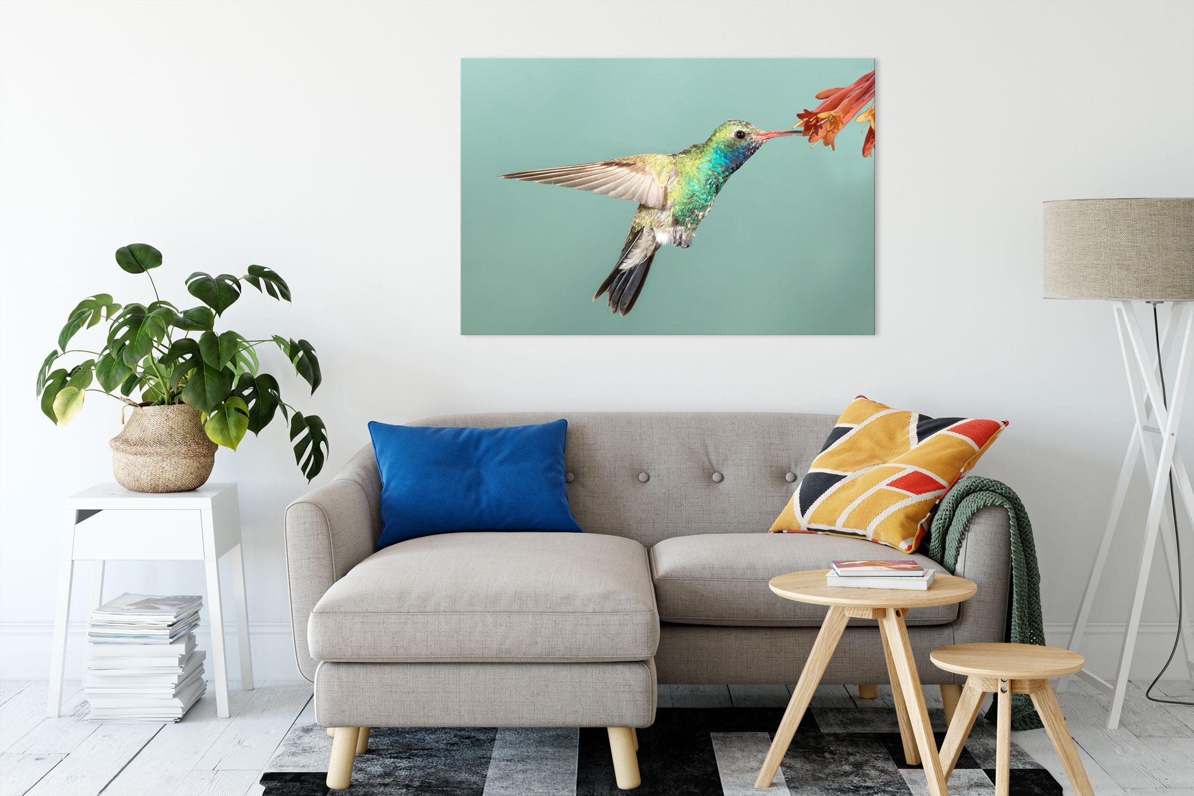inkl. Bunter Zackenaufhänger Kolibri, Leinwandbild fertig Bunter (1 Leinwandbild Kolibri St), bespannt, Pixxprint