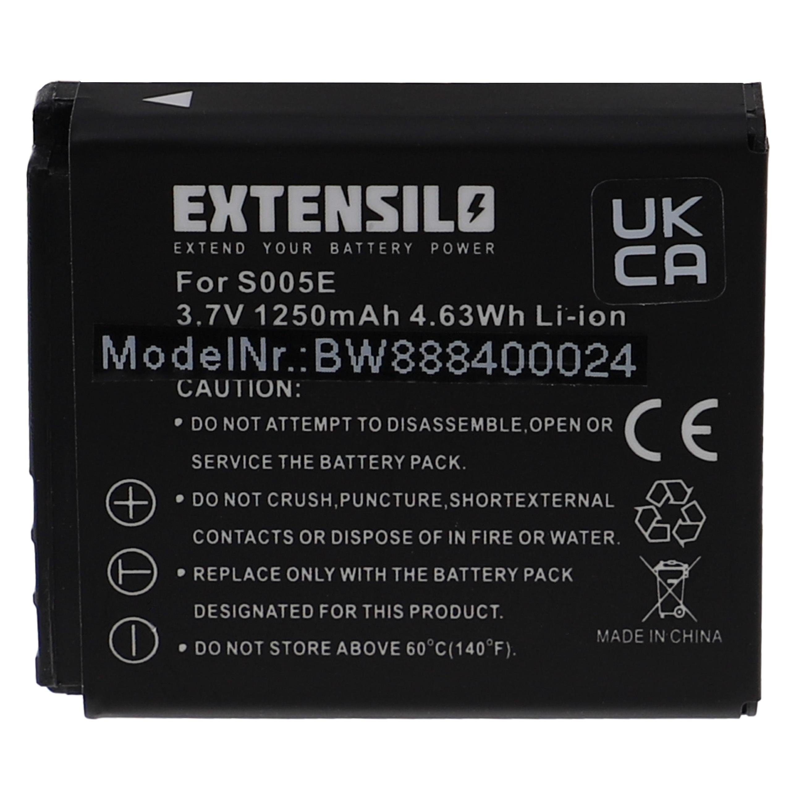 DMW-BCC12 mAh 1250 / Kamera CGA-S005, CGA-S005E/1B, Foto für CGA-S005E, (1250mAh, Li-Ion) 3,7V, Panasonic Kamera-Akku vhbw Ersatz Kompakt für