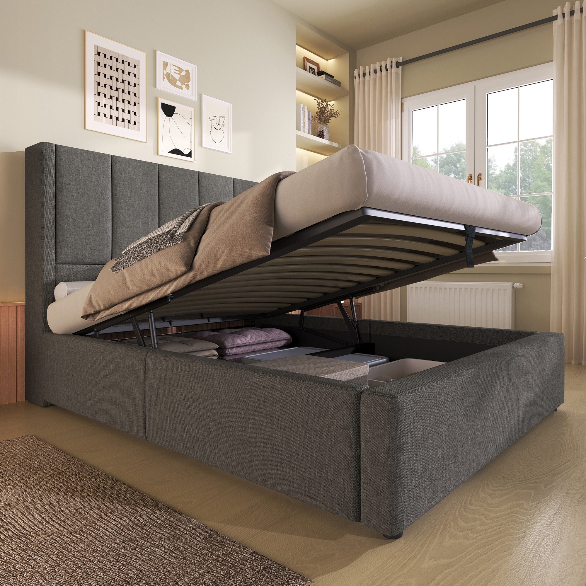 TavilaEcon Boxspringbett Hydraulisches Polsterbett mit verstecktem Becherha günstig online kaufen