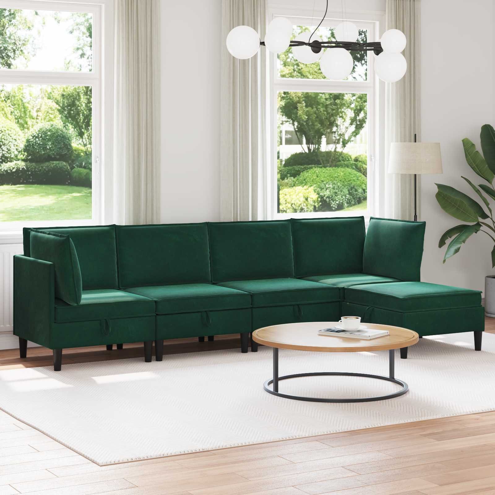 vidaXL Wohnzimmer-Set Wohnzimmergarnitur mit Kissen 5 pcs Dunkelgrün Samt, (5-St)