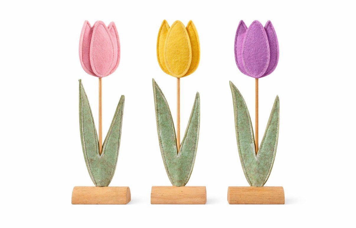 Seyila Home Dekofigur Tulpen aus Filz mit Holzfuß 3 er Set