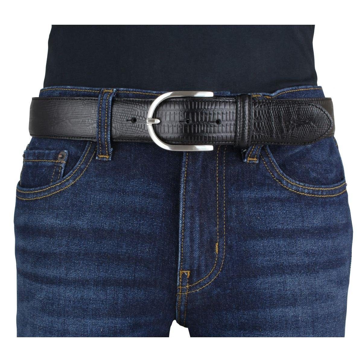 Damen Silber Damen-Gürtel Schwarz, 40mm für Jeans-Gürtel - BELTINGER mit Rept cm Ledergürtel 4 Echsenprägung