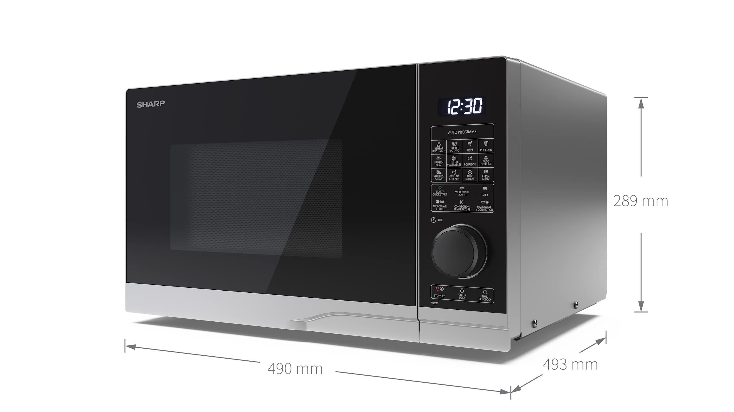 Sharp Mikrowelle YC-PC254AE-S, 25L Volumen, 3-in-1: Mikrowelle, Grill, Heißluft, Touch Steuerung