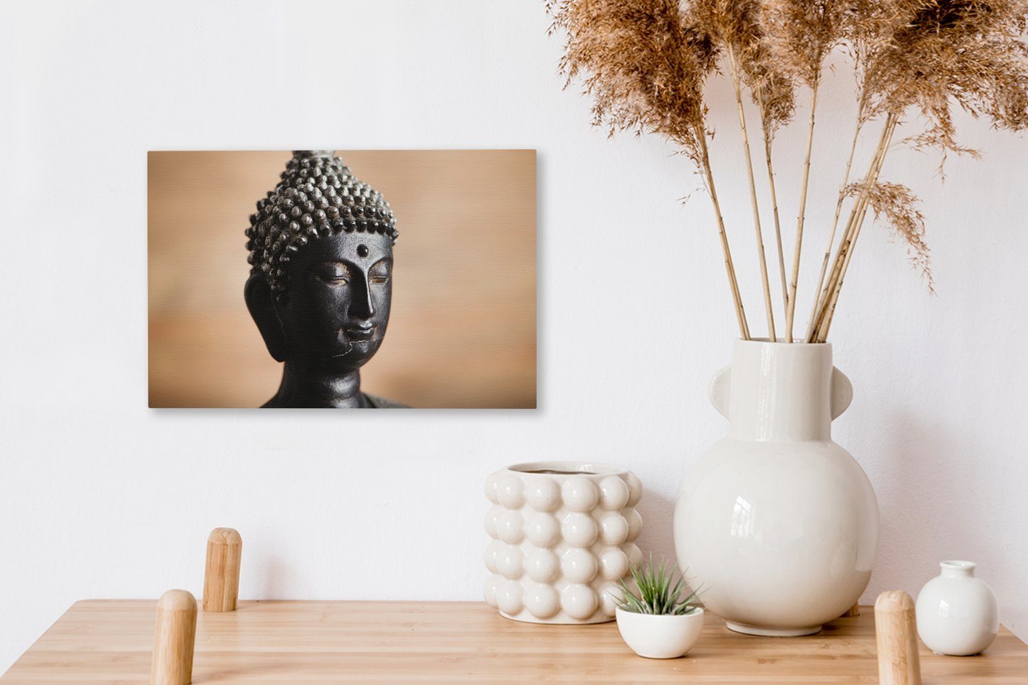 cm Aufhängefertig, - Leinwandbild 30x20 OneMillionCanvasses® Wanddeko, Leinwandbilder, - Wandbild (1 Gesicht Braun, Buddha St),