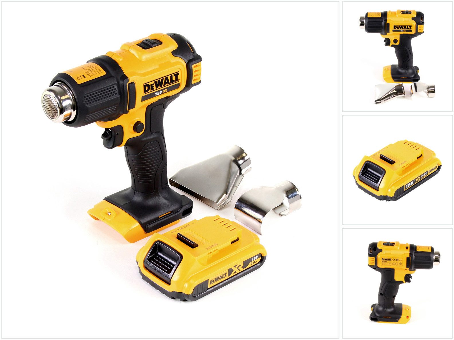 DeWalt Heißluftgebläse DCE 530 N Akku Heißluftpistole 18V 530°C + 1x Akku 2,0Ah + Flächen-