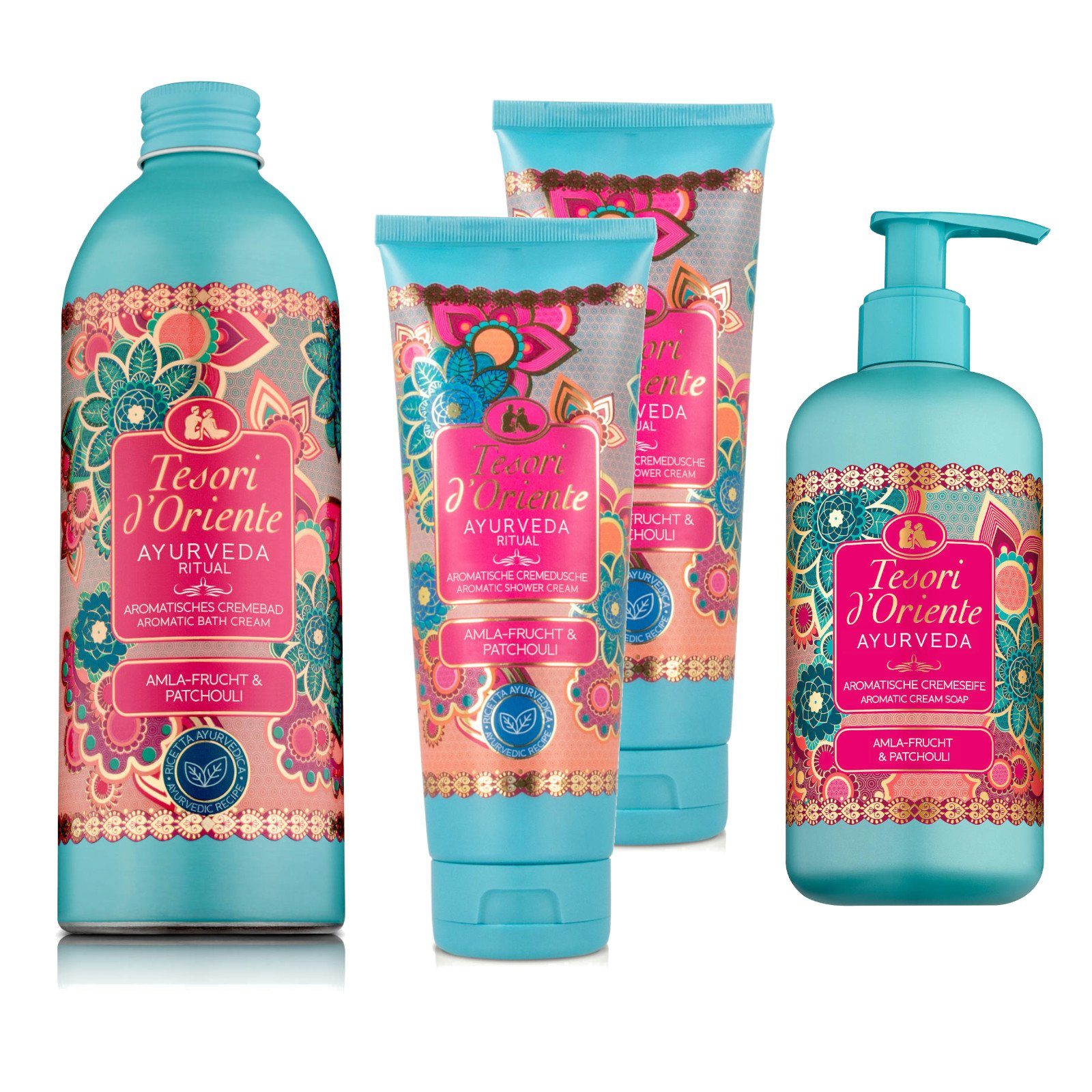 Tesori d´Oriente Pflege-Set TESORI DORIENTE Reinigung Ayurveda - Cremebad, 2x Dusche, Flüssigseife Set, 4-tlg.