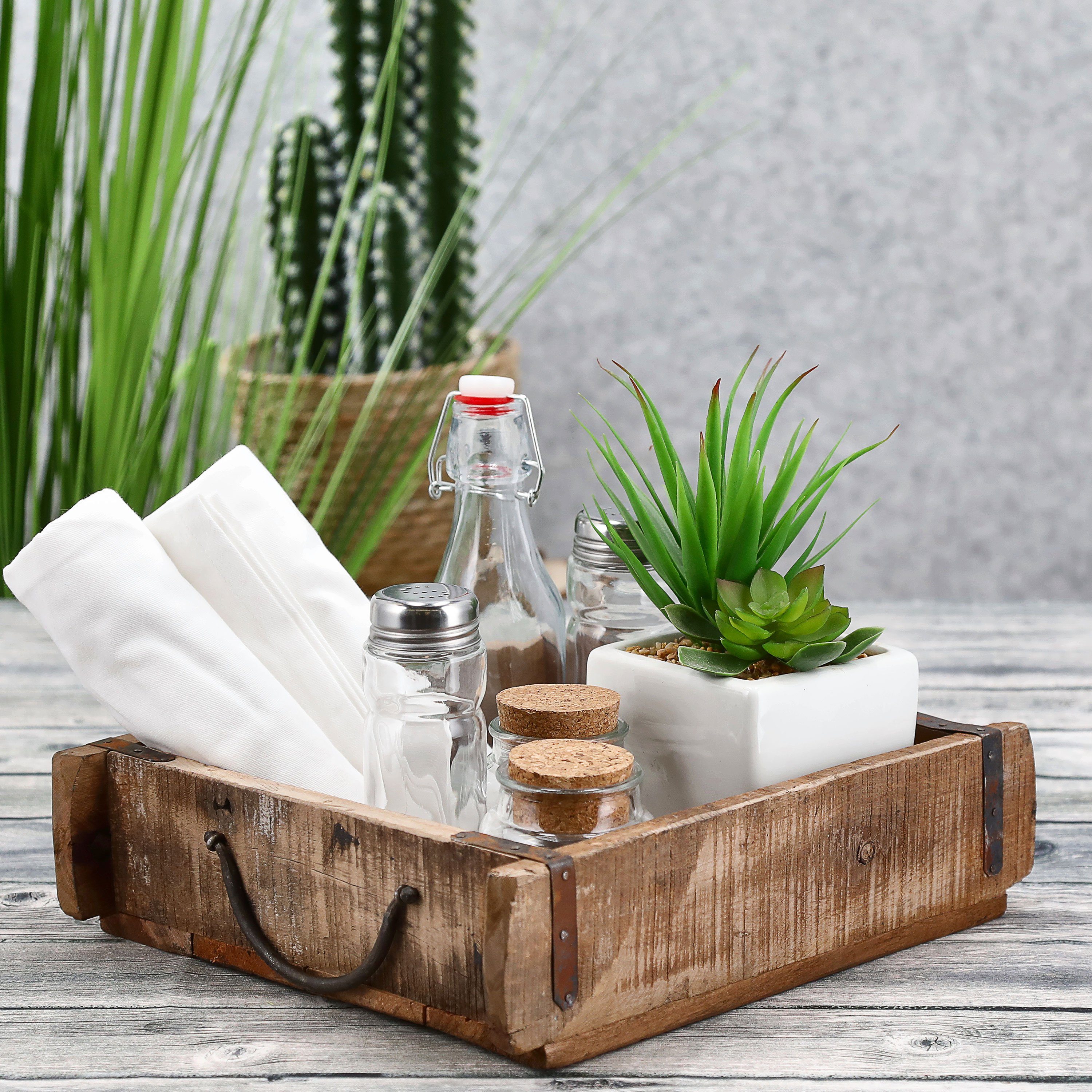 CEPEWA Holzkiste Holzkiste Ziegelform Altholz 30x25cm Upcycling Buche Metallhenkel