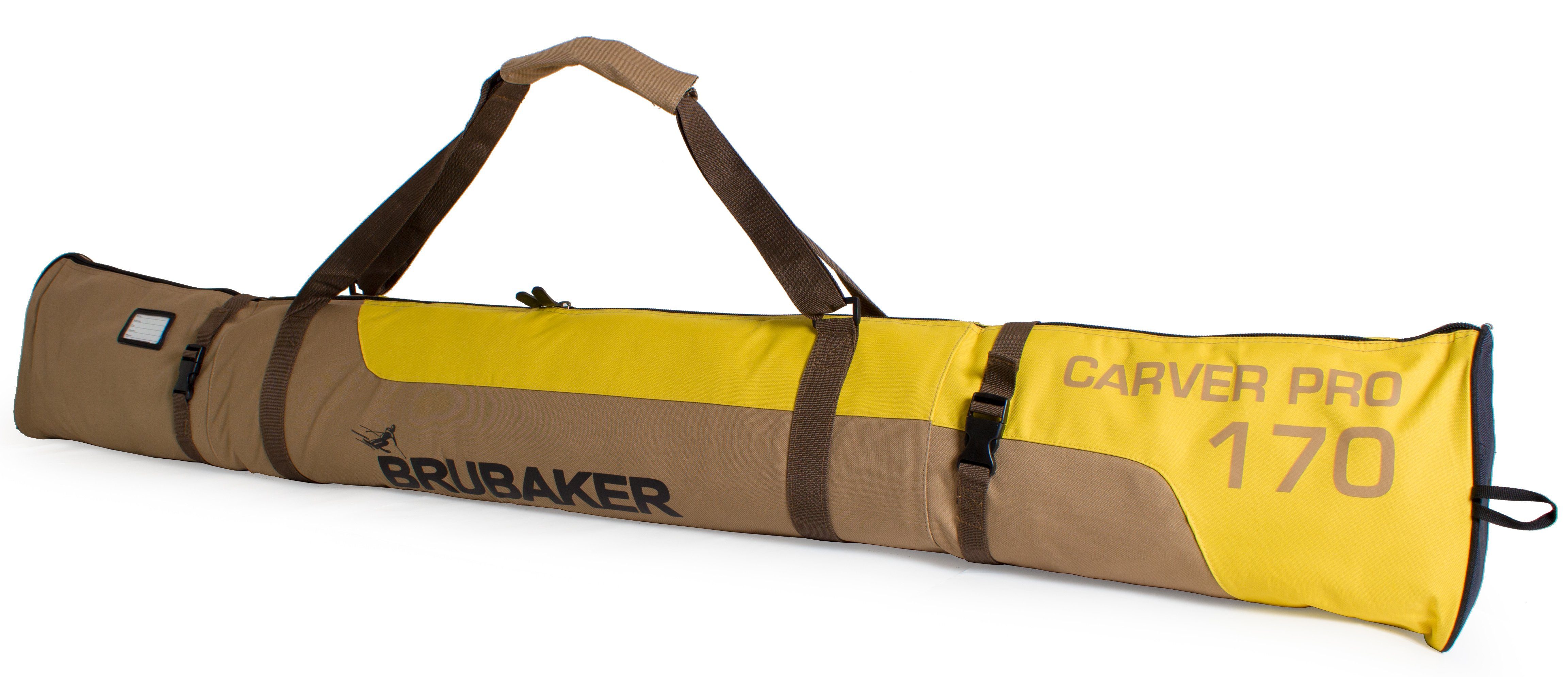 BRUBAKER Sporttasche Carver Pro Skitasche Braun Gelb (1-tlg., reißfest und schnittfest), gepolsterter Skisack mit Zipperverschluss, Skibag für Skier und Skistöcke, Ski Tasche