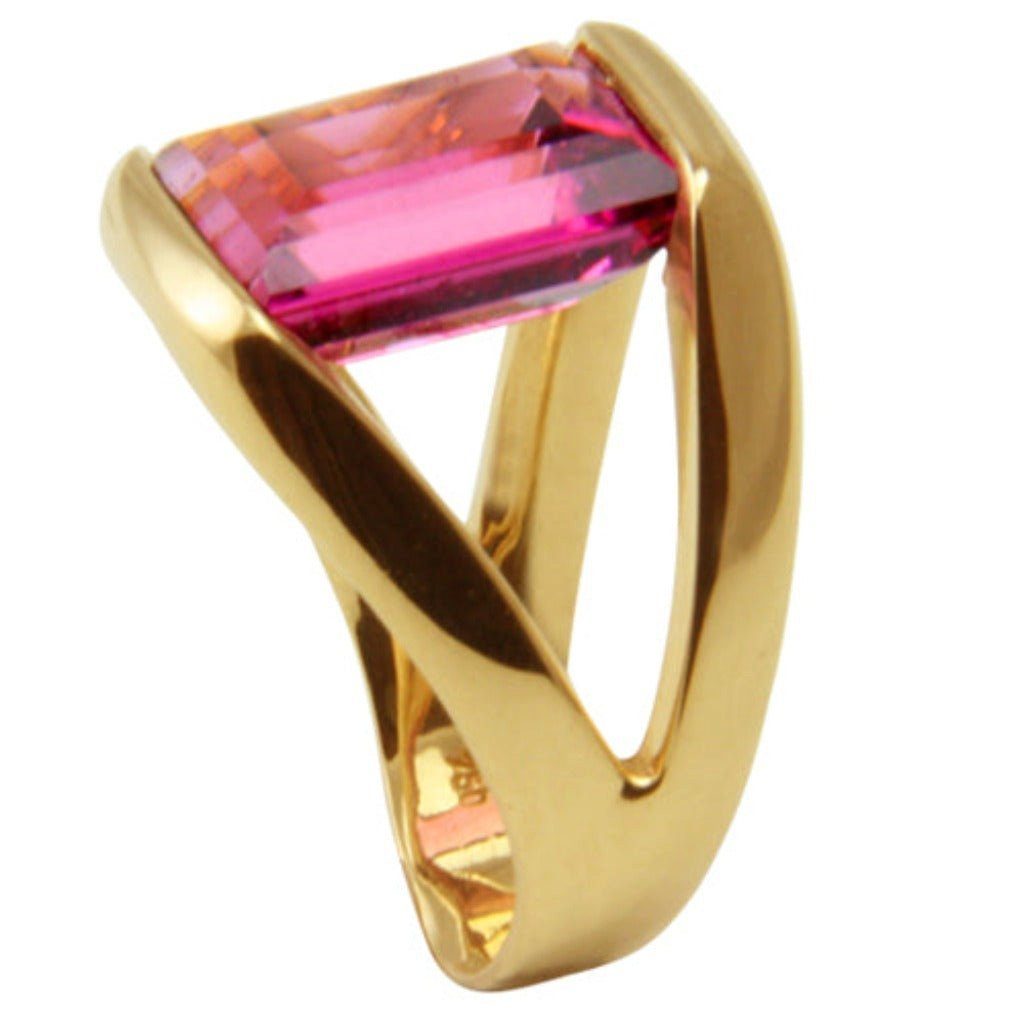 (Gelbgold hochwertige SKIELKA Goldschmiedearbeit ct. 10,37 750), Goldring Ring aus Deutschland DESIGNSCHMUCK Turmalin