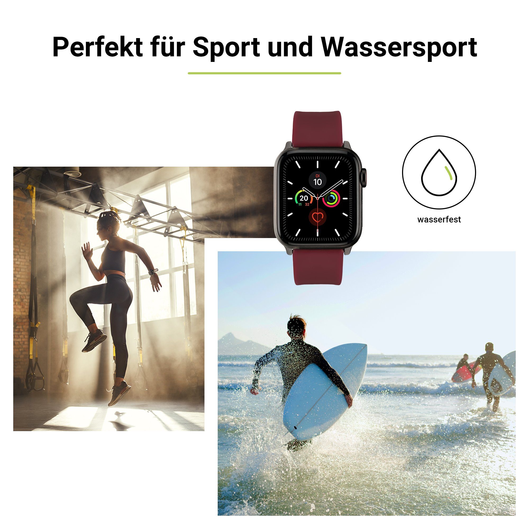 Smartwatch-Armband Apple WatchBand (41mm), 9-7 6-4 SE (40mm), 3-1 Watch Rot, Artwizz Silikon Armband mit & (38mm) Adapter, Silicone,