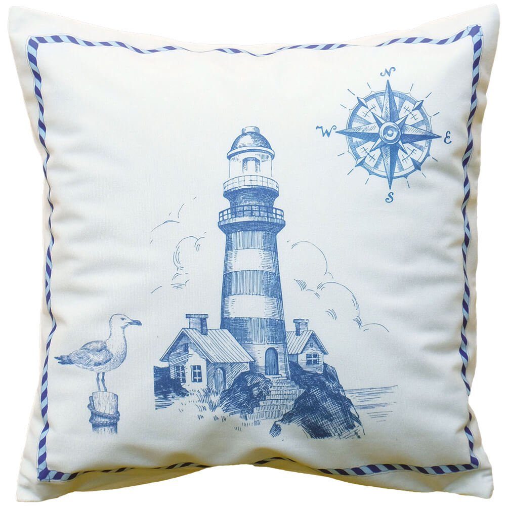 Kissenbezüge Kissen-Bezug Leuchtturm Maritim Motiv blau weiß 40x40cm, matches21 HOME & HOBBY (1 Stück), Wohnzimmer Kissen-Hülle als Deko-Kissen Zier-Kissen Sofa-Kissen