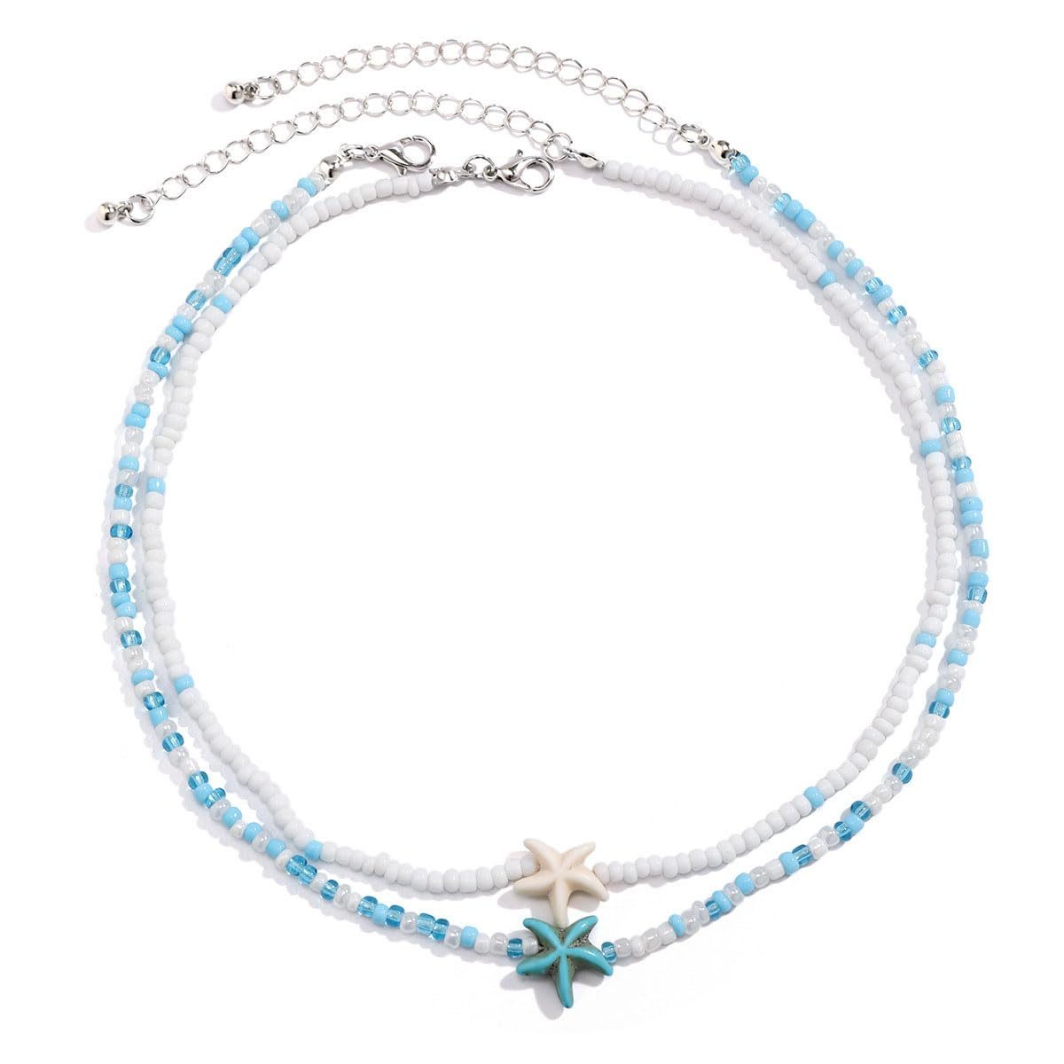 MOPUEA Kette mit Anhänger Bohemian Seestern Halskette, Strand Perlen, verstellbare Halskette (Anhänger Choker Y2K Schmuck Accessoires Geschenke für Frauen, 2-tl – Bild 4 von 4