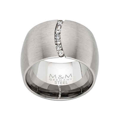 M&M Fingerring Ring Damen silber / gold breit (14mm) mit Zirkonia (1-tlg), Spannring "ModernGlam"; deutsche Qualität, inkl. edles Schmucketui