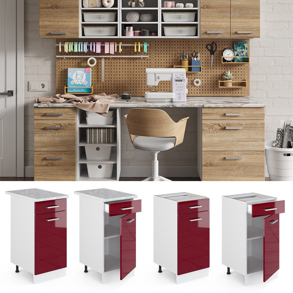 Vicco Schranksystem R-Line, Bordeaux Hochglanz/Weiß, 40cm günstig online kaufen