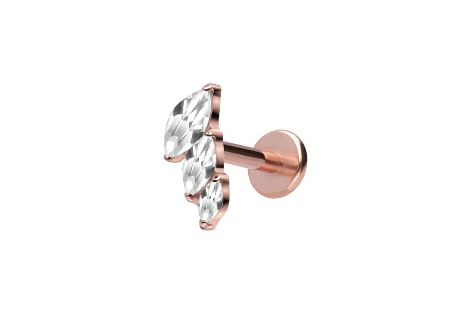 PIERCINGLINE Piercing-Set Titan Labret mit Innengewinde 3 EINGEFASSTE KRISTALLTROPFEN (Labrets, 1-tlg)