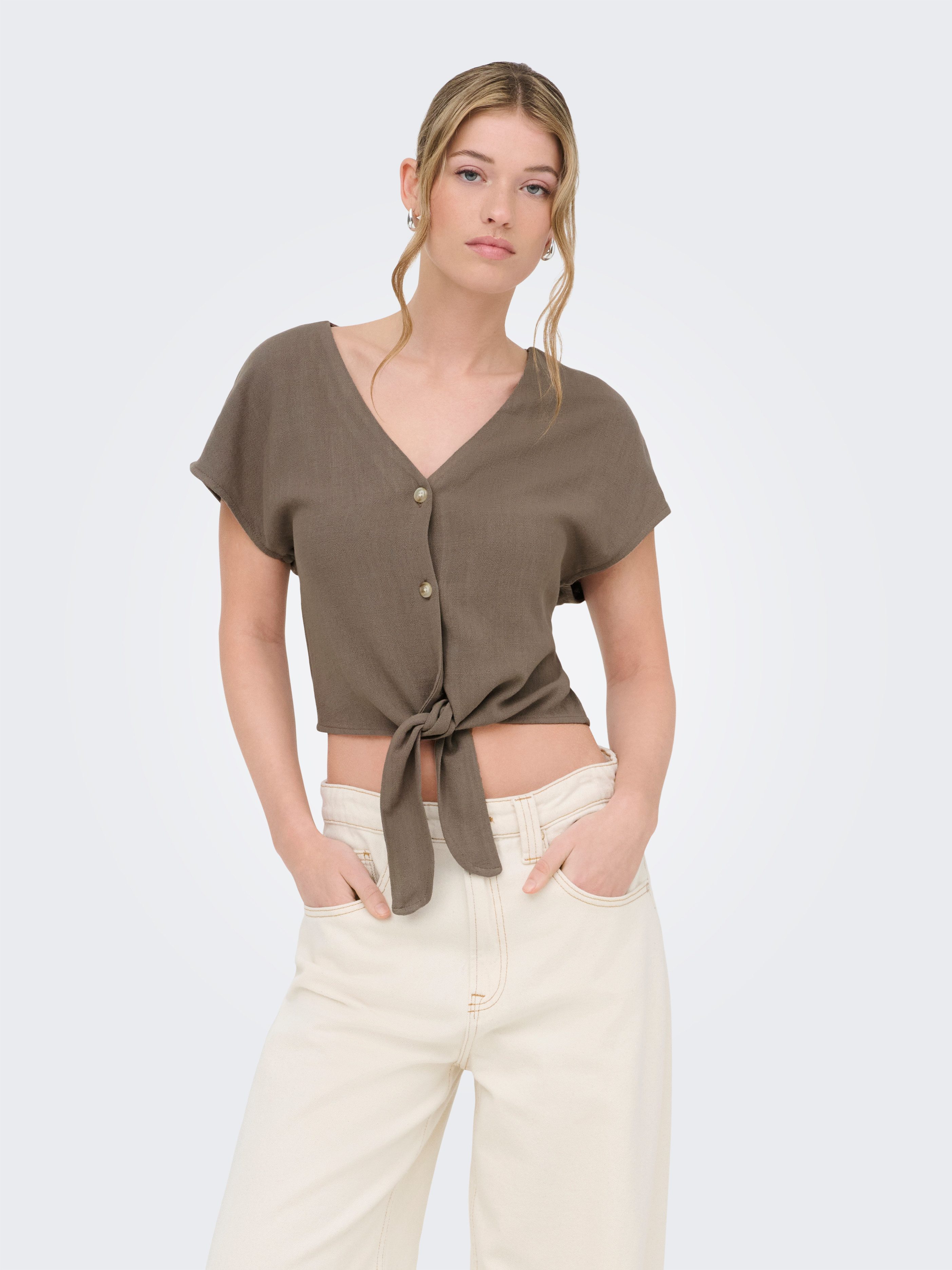 ONLY Kurzarmbluse ONLSIESTA SS KNOT LIN BL SHIRT PNT NOOS Viskosemischung, regular fit – Bild 2 von 5