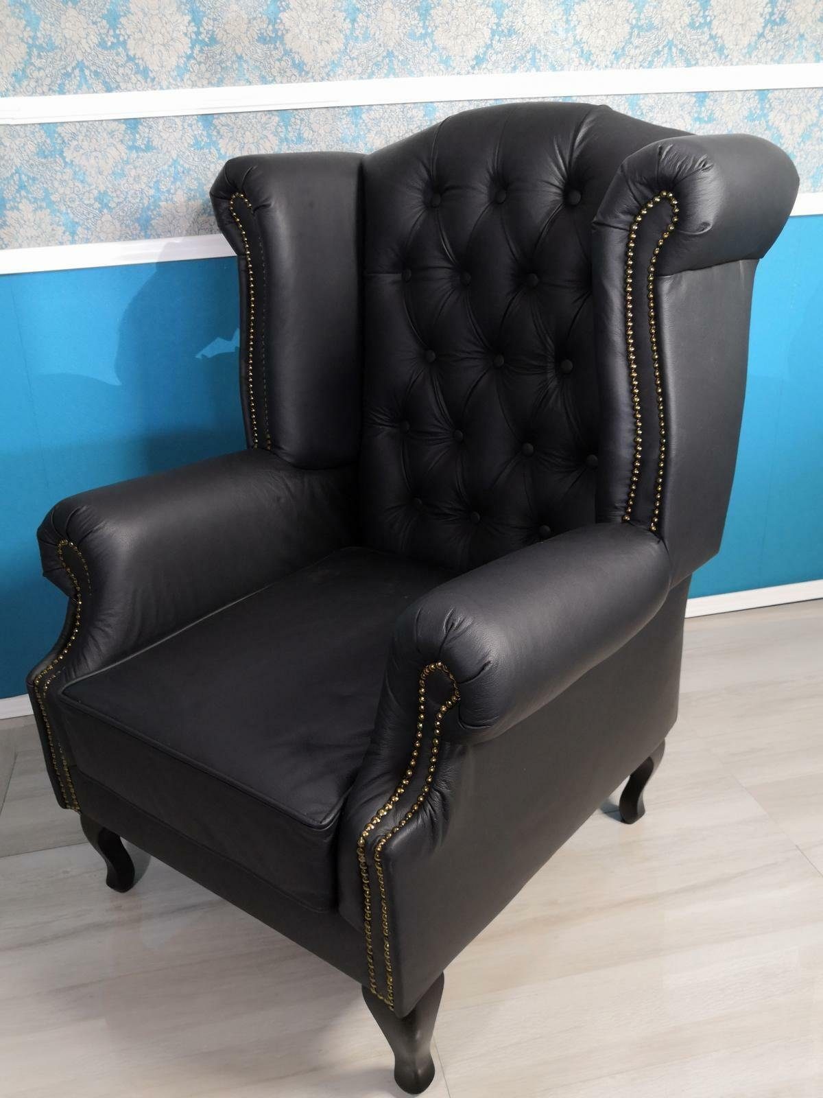 JVmoebel Ohrensessel Chesterfield Ohrensessel aus echtem Leder in klassischem Design, Made in Europa