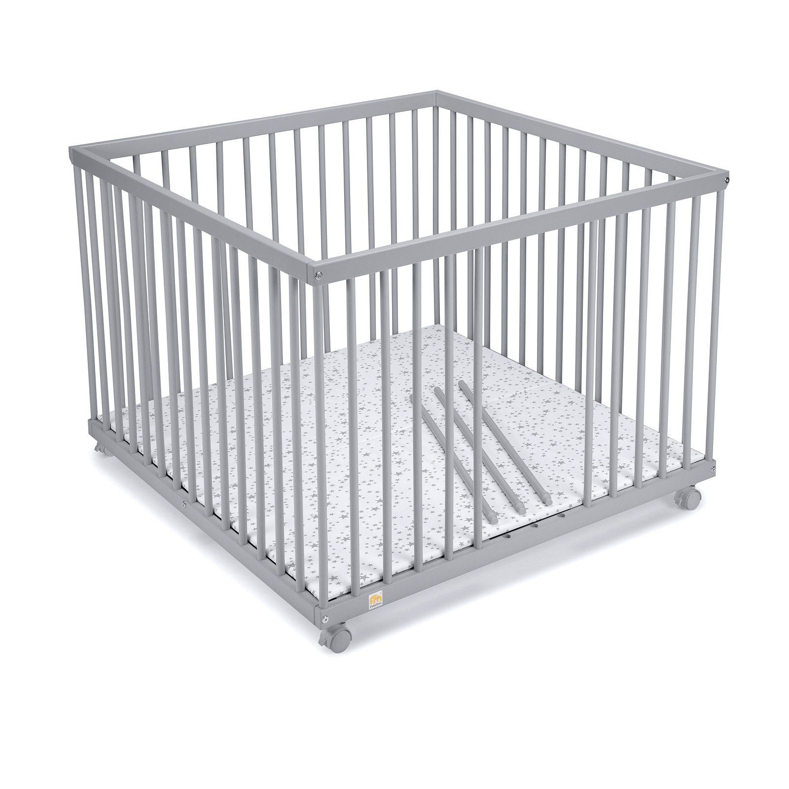 FabiMax Laufgitter 100x100cm, grau lackiert, mit Parkettrollen, 3 Schlupfsp günstig online kaufen