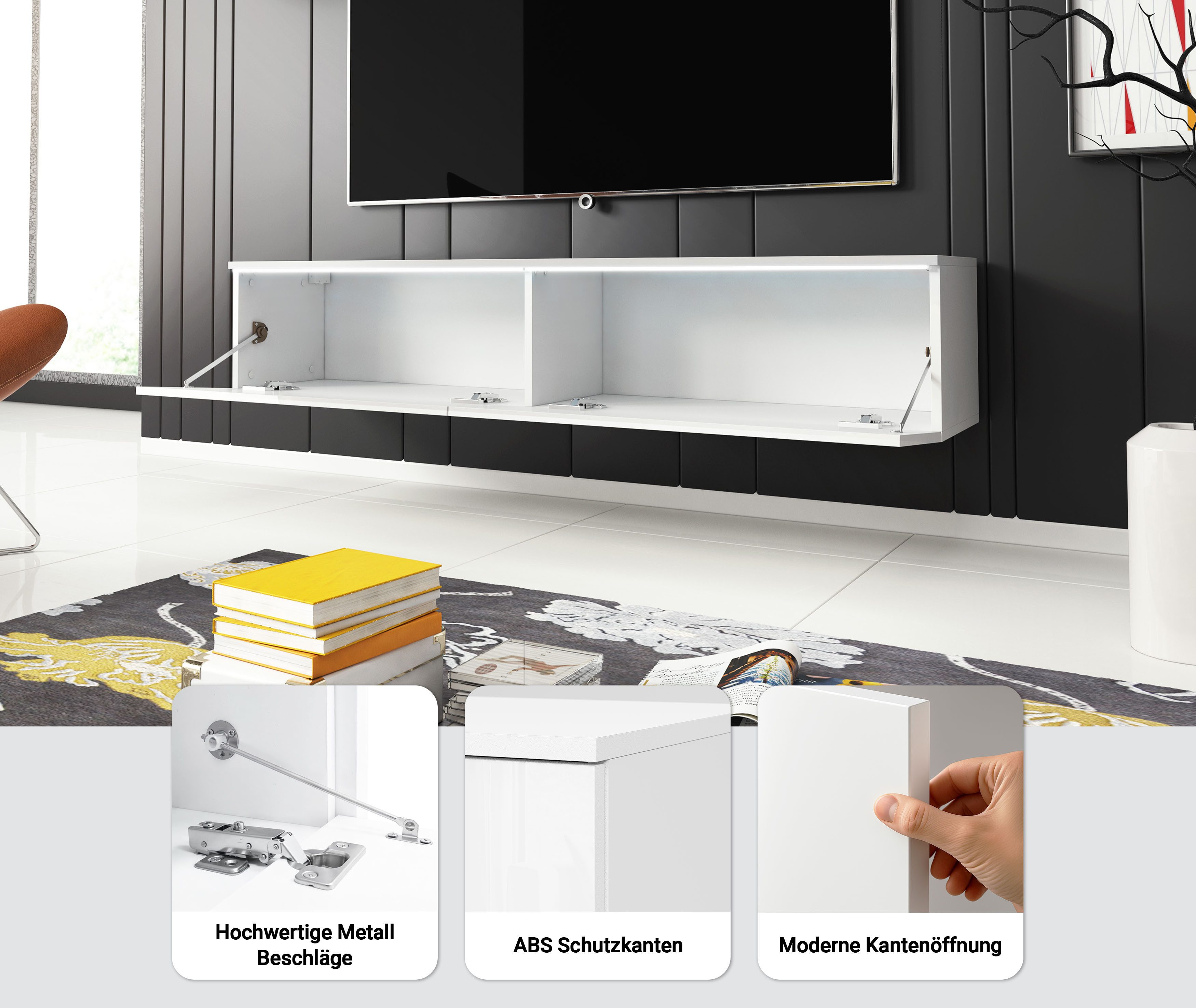 Home affaire Lowboard LOWBOARD D, wahlweise mit oder ohne Beleuchtung, modernes TV-Board ohne Griffe, mit viel Stauraum,stehend und hängend