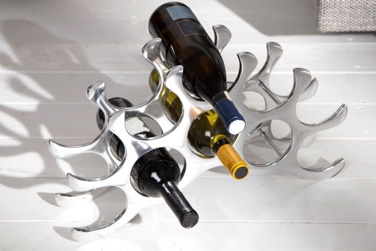 Casa Padrino Dekoobjekt Designer Weinregal für 10 Flaschen aus poliertem Aluminium Höhe: 28 cm, Breite: 48 cm, Tiefe: 11cm - Flaschenhalter, Flaschenablage