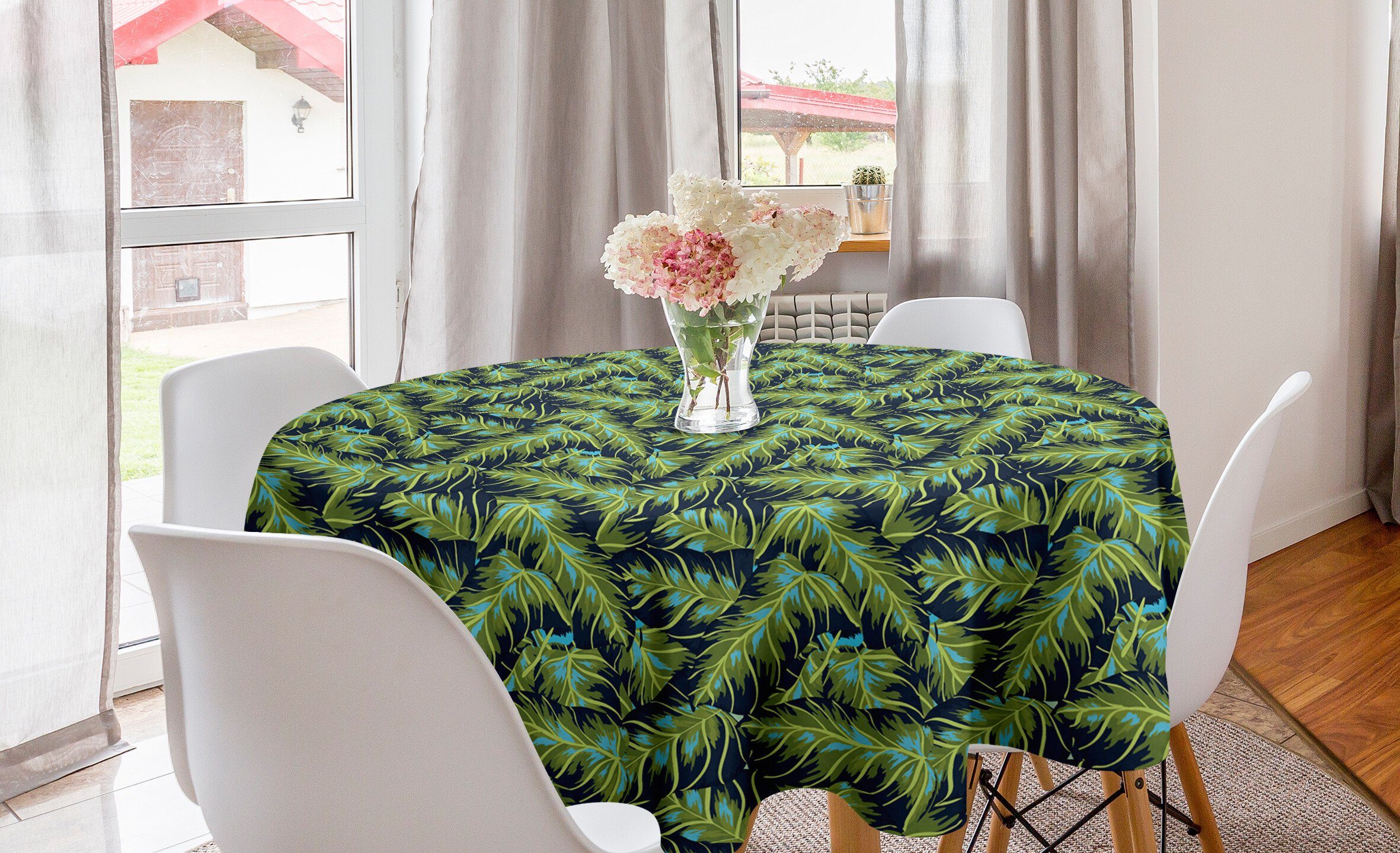 Abakuhaus Tischdecke Kreis Tischdecke Abdeckung für Esszimmer Küche Dekoration, Tropisch Bananenblattpflanzen Pattern